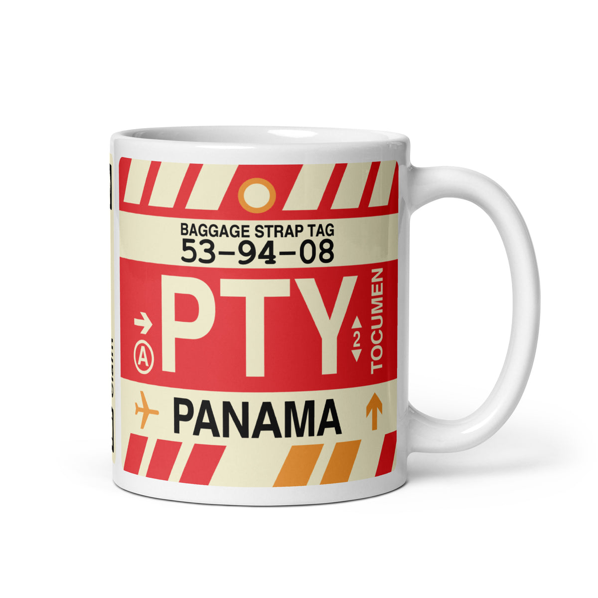 PTY Panama City Coffee Mug • Jet Age Baggage Tag Design • YHM Designs - Image 01