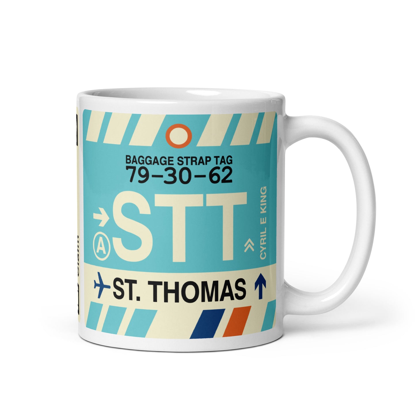 STT St. Thomas Coffee Mug • Jet Age Baggage Tag Design • YHM Designs - Image 01