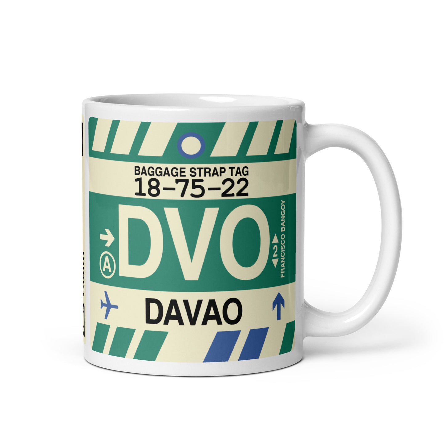 DVO Davao Coffee Mug • Jet Age Baggage Tag Design • YHM Designs - Image 01