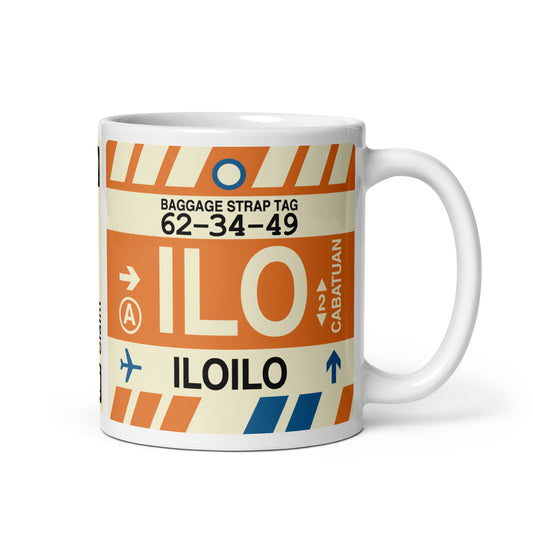 ILO Iloilo Coffee Mug • Jet Age Baggage Tag Design • YHM Designs - Image 01