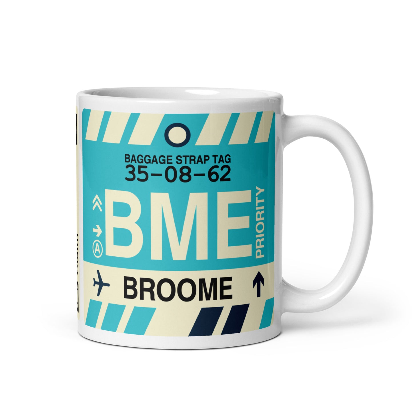 BME Broome Coffee Mug • Jet Age Baggage Tag Design • YHM Designs - Image 01