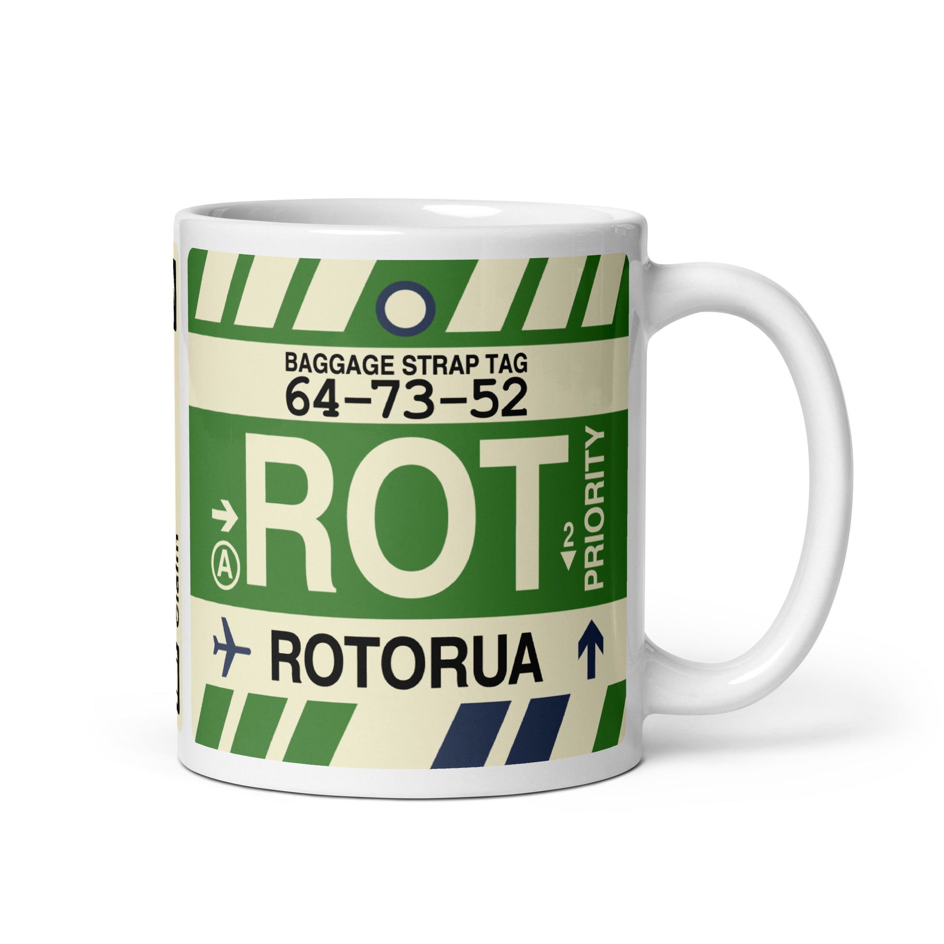 ROT Rotorua Coffee Mug • Jet Age Baggage Tag Design • YHM Designs - Image 01