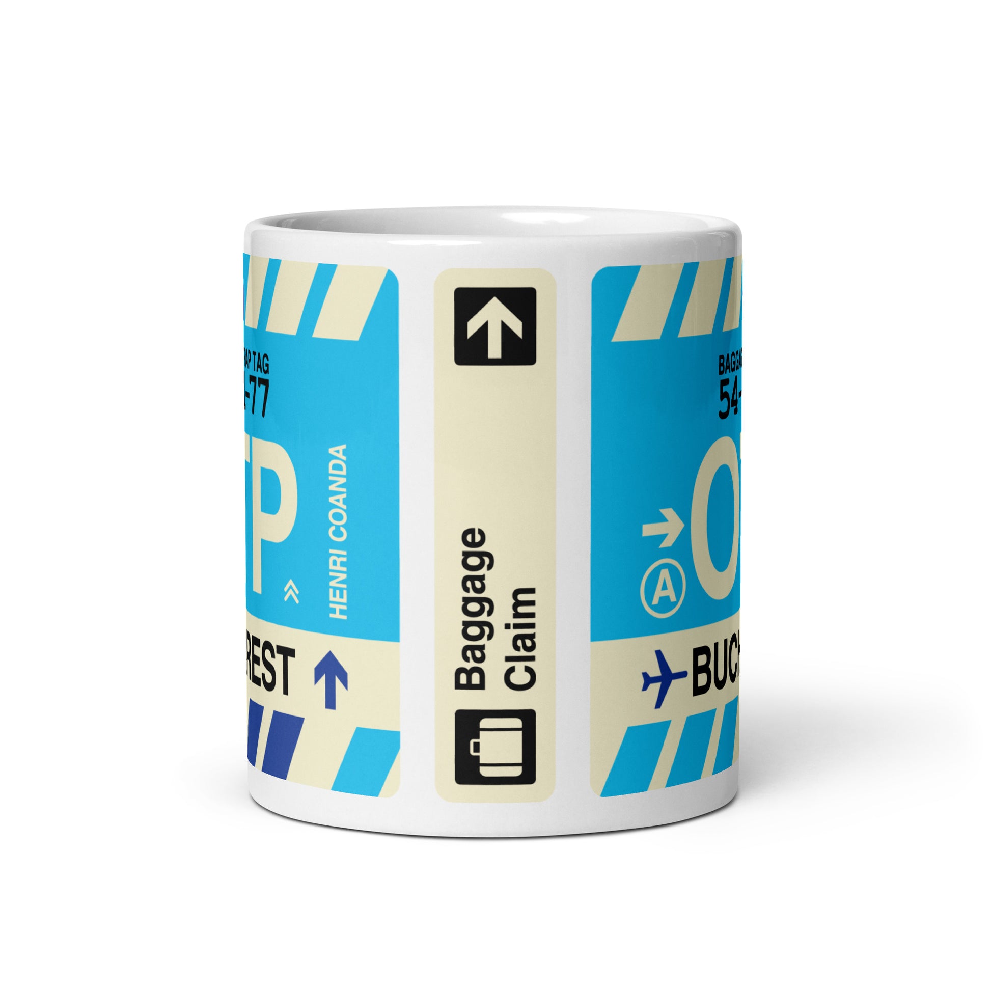 Travel-Themed Coffee Mug • OTP Bucharest • YHM Designs - Image 02