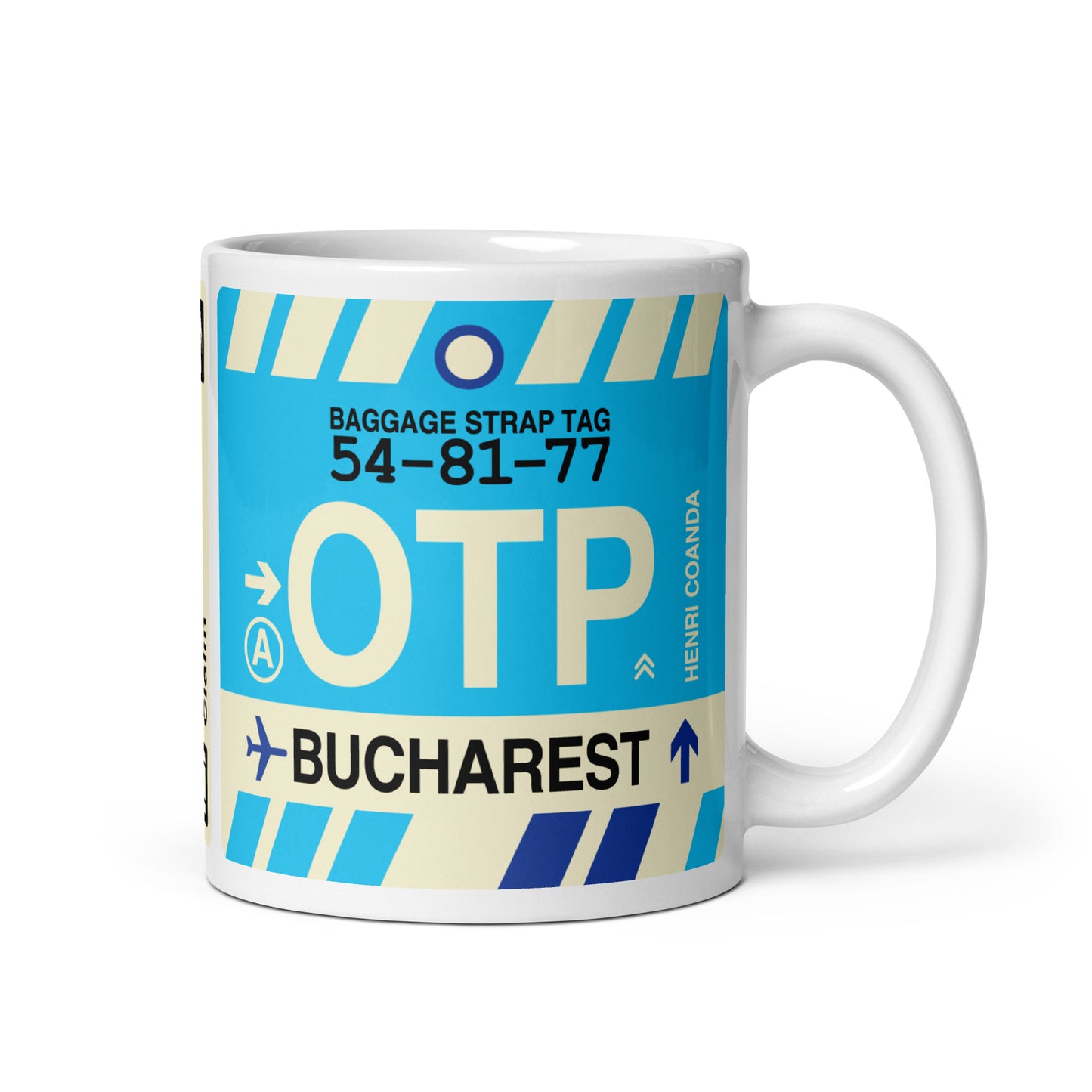 Travel-Themed Coffee Mug • OTP Bucharest • YHM Designs - Image 01