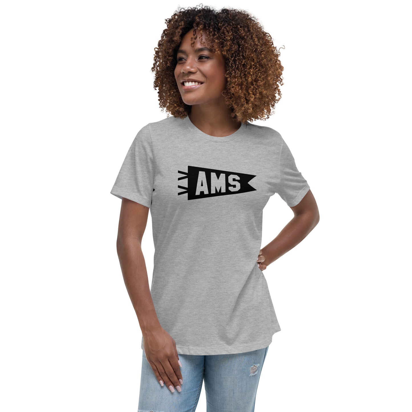 Airport Code Women's Tee - Black Graphic • AMS Amsterdam • YHM Designs - Image 06