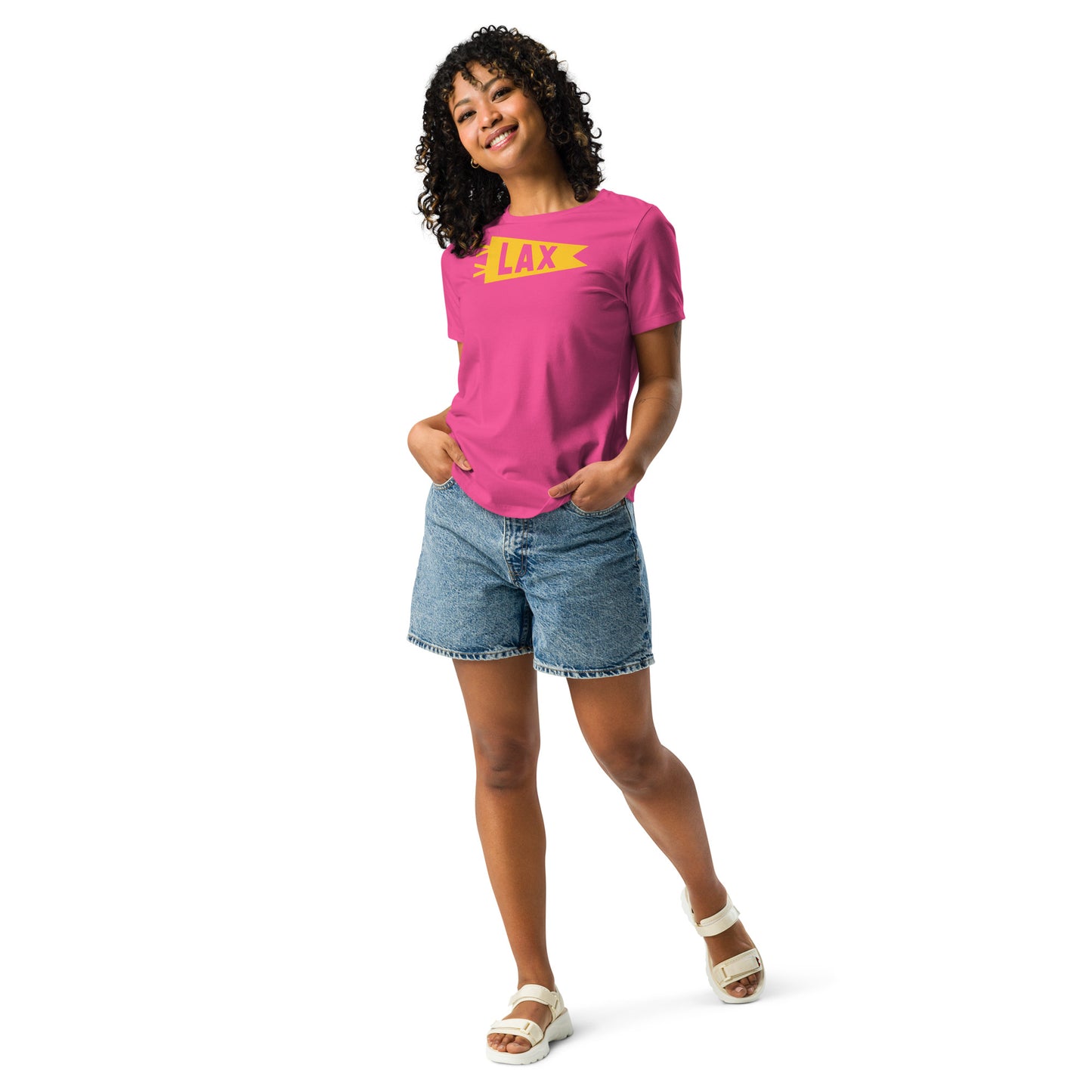 Airport Code Women's Tee - Yellow Graphic • LAX Los Angeles • YHM Designs - Image 08