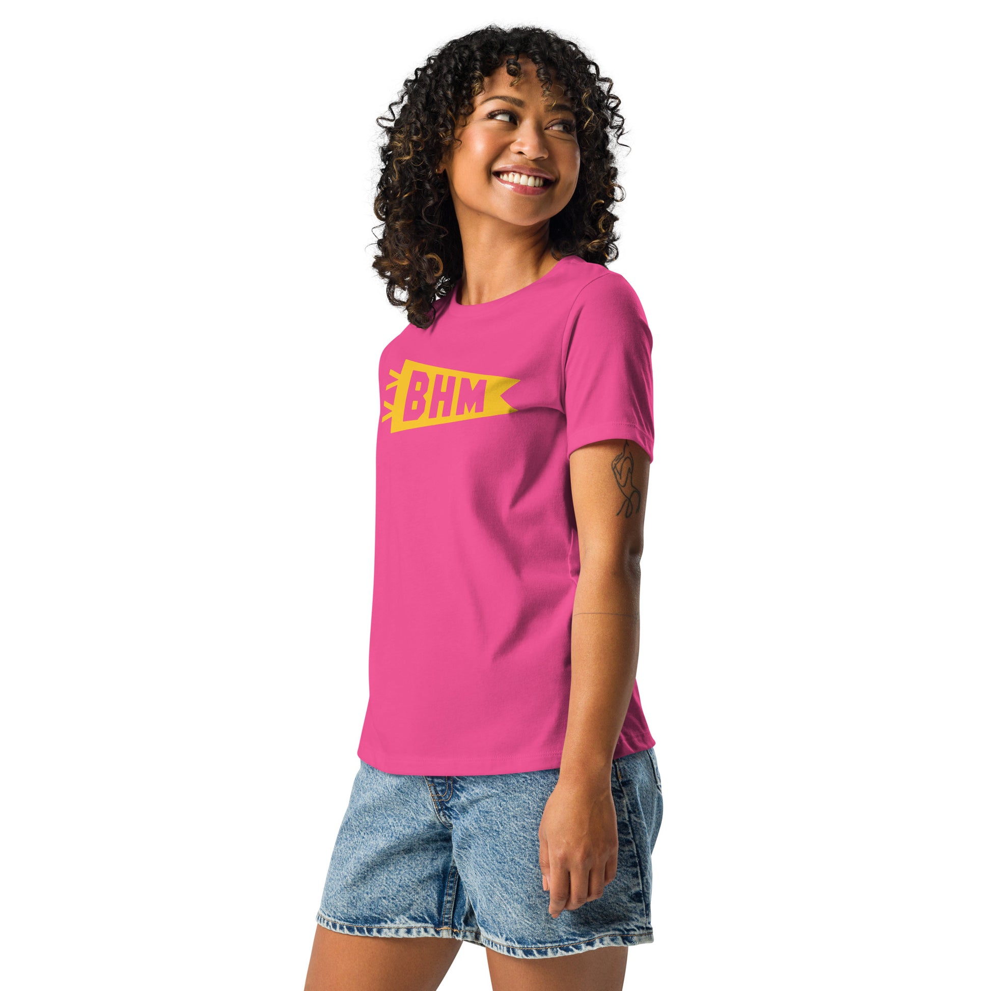 Airport Code Women's Tee - Yellow Graphic • BHM Birmingham • YHM Designs - Image 06