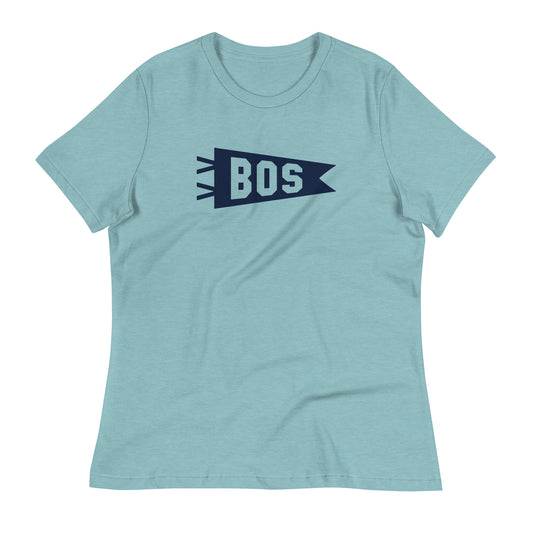 Airport Code Women's Tee - Navy Blue Graphic • BOS Boston • YHM Designs - Image 02