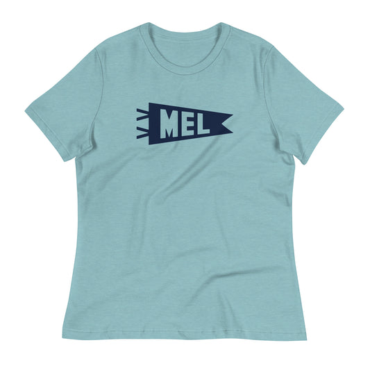 Airport Code Women's Tee - Navy Blue Graphic • MEL Melbourne • YHM Designs - Image 02