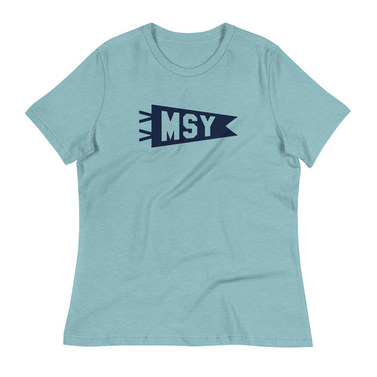 Airport Code Women's Tee - Navy Blue Graphic • MSY New Orleans • YHM Designs - Image 02