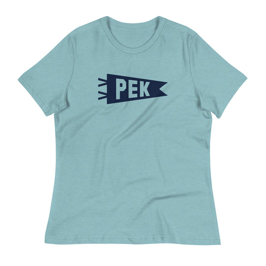 Airport Code Women's Tee - Navy Blue Graphic • PEK Beijing • YHM Designs - Image 02