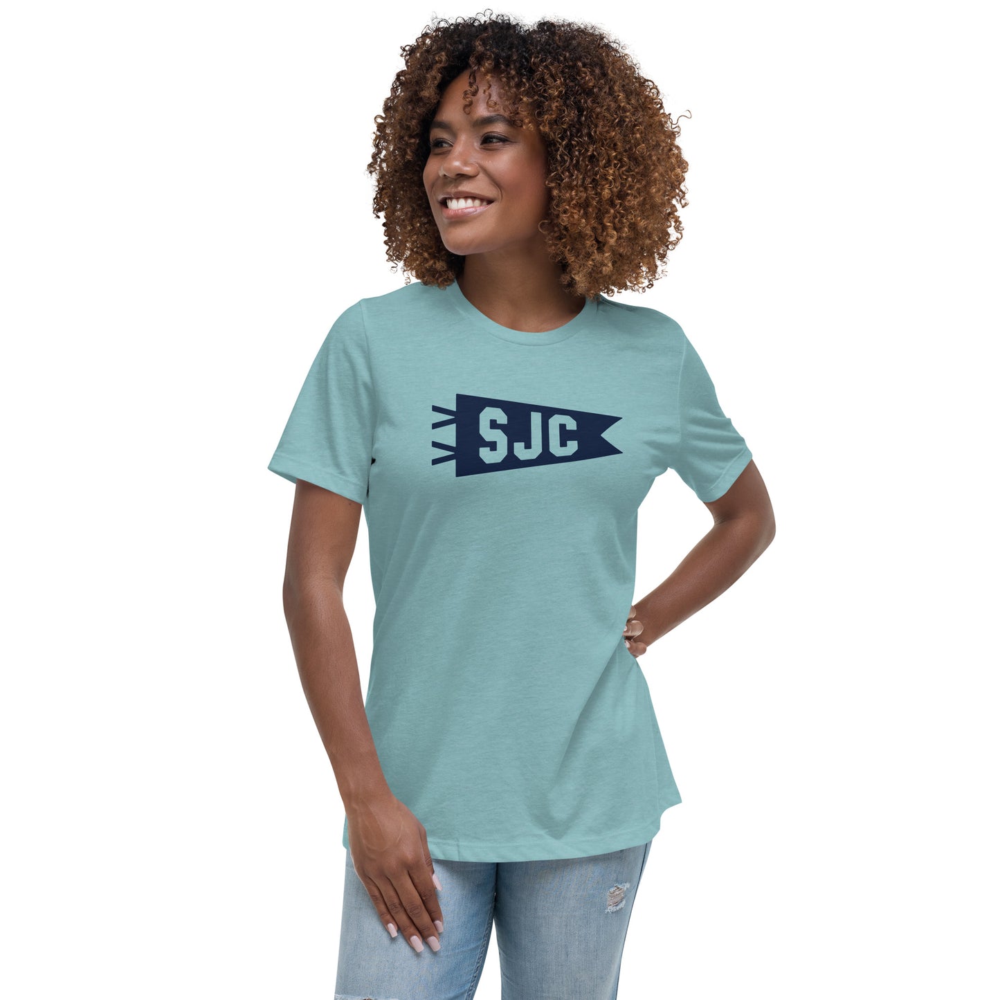 SJC San Jose Women's T-Shirt • Banner Design in Navy Blue • YHM Designs - Image 08