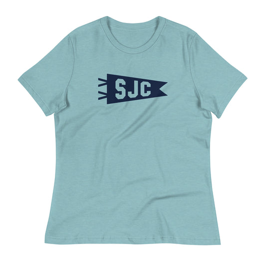 Airport Code Women's Tee - Navy Blue Graphic • SJC San Jose • YHM Designs - Image 02