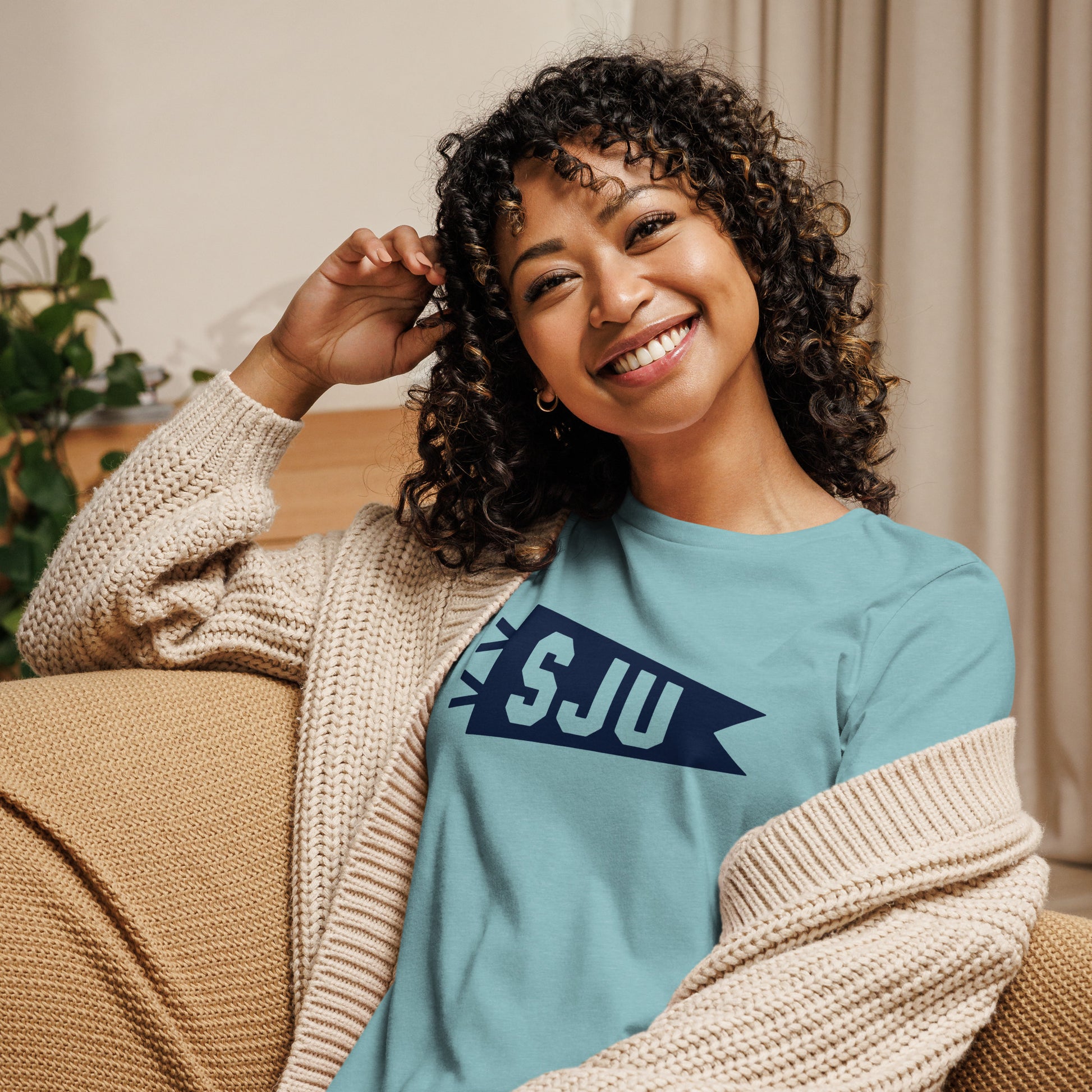 Airport Code Women's Tee - Navy Blue Graphic • SJU San Juan • YHM Designs - Image 07