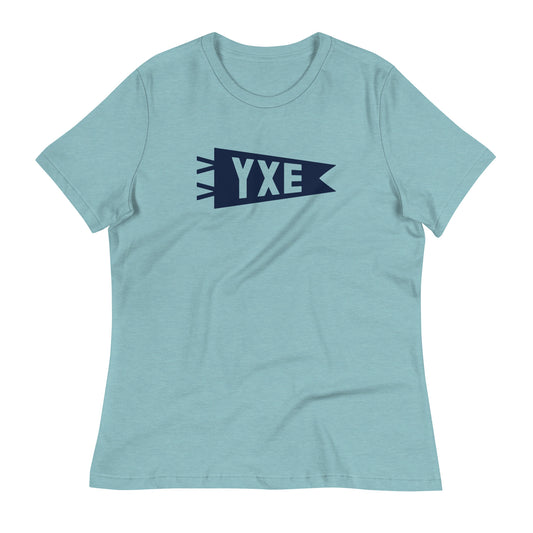 Airport Code Women's Tee - Navy Blue Graphic • YXE Saskatoon • YHM Designs - Image 02