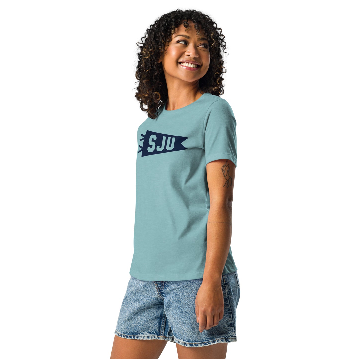 Airport Code Women's Tee - Navy Blue Graphic • SJU San Juan • YHM Designs - Image 06