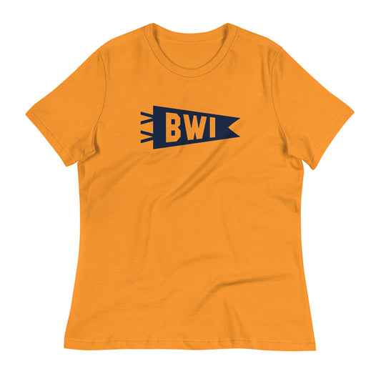 Airport Code Women's Tee - Navy Blue Graphic • BWI Baltimore • YHM Designs - Image 01