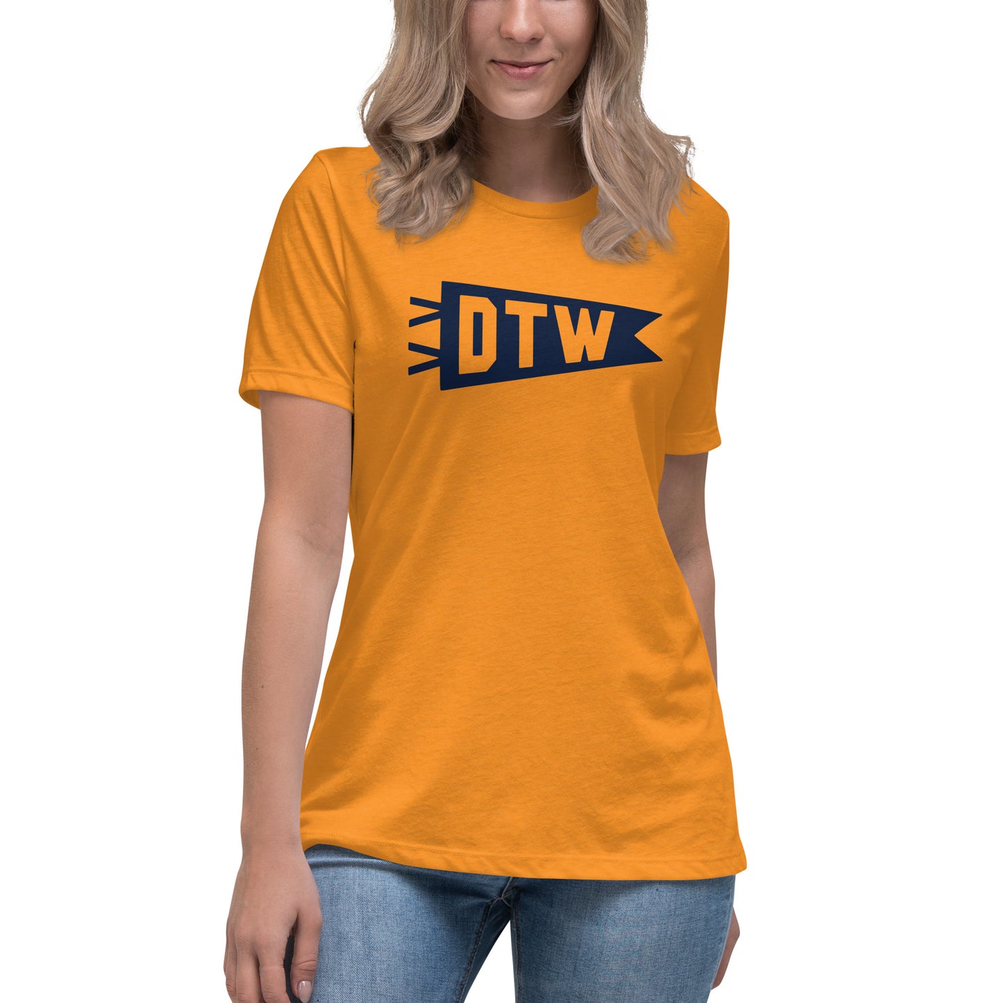 Airport Code Women's Tee - Navy Blue Graphic • DTW Detroit • YHM Designs - Image 04