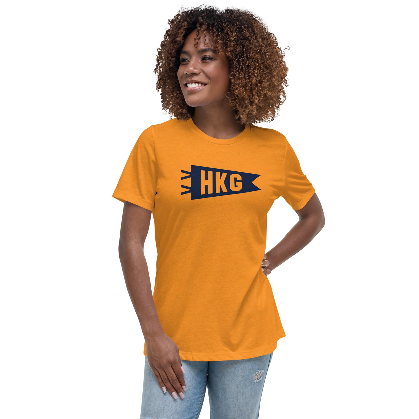 HKG Hong Kong Women's T-Shirt • Banner Design in Navy Blue • YHM Designs - Image 03