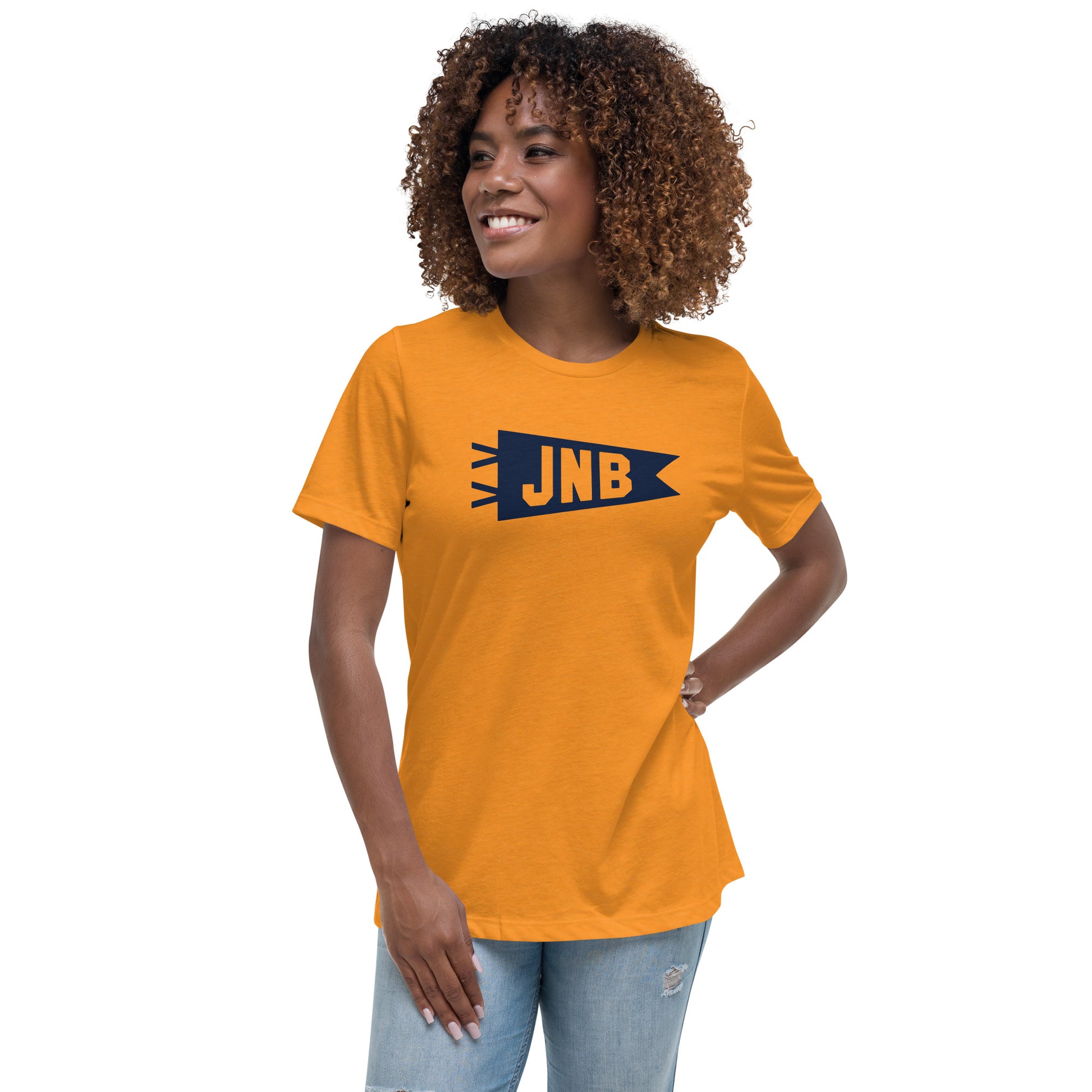 Airport Code Women's Tee - Navy Blue Graphic • JNB Johannesburg • YHM Designs - Image 03