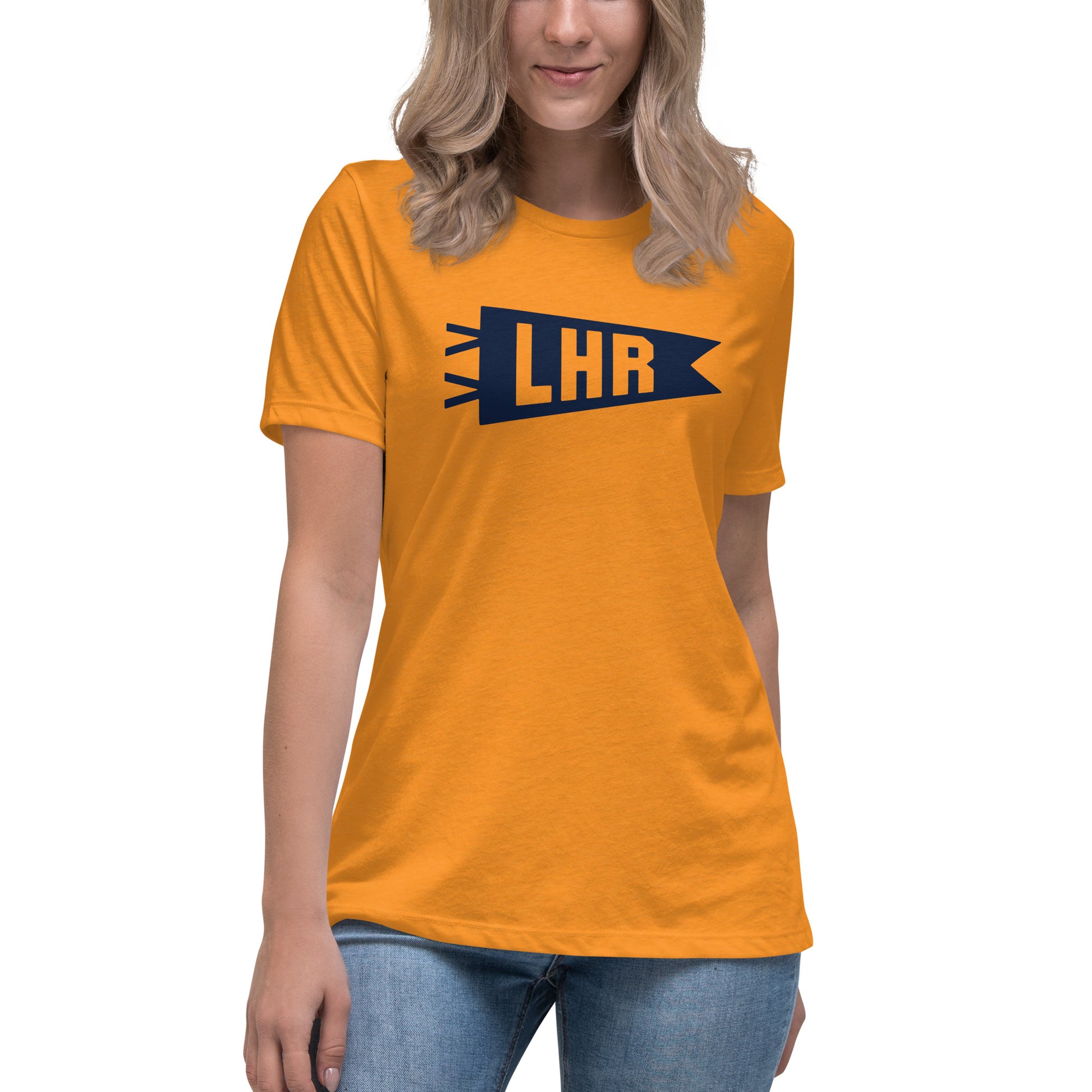 Airport Code Women's Tee - Navy Blue Graphic • LHR London • YHM Designs - Image 04