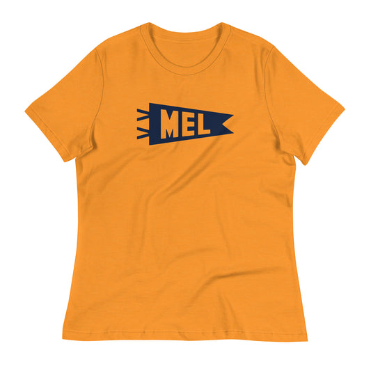 Airport Code Women's Tee - Navy Blue Graphic • MEL Melbourne • YHM Designs - Image 01
