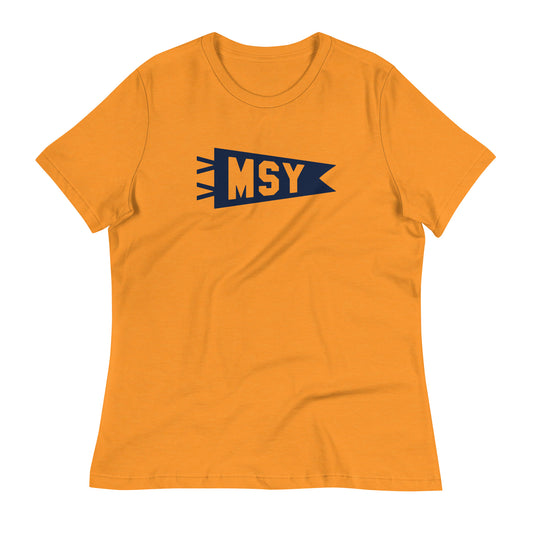 Airport Code Women's Tee - Navy Blue Graphic • MSY New Orleans • YHM Designs - Image 01