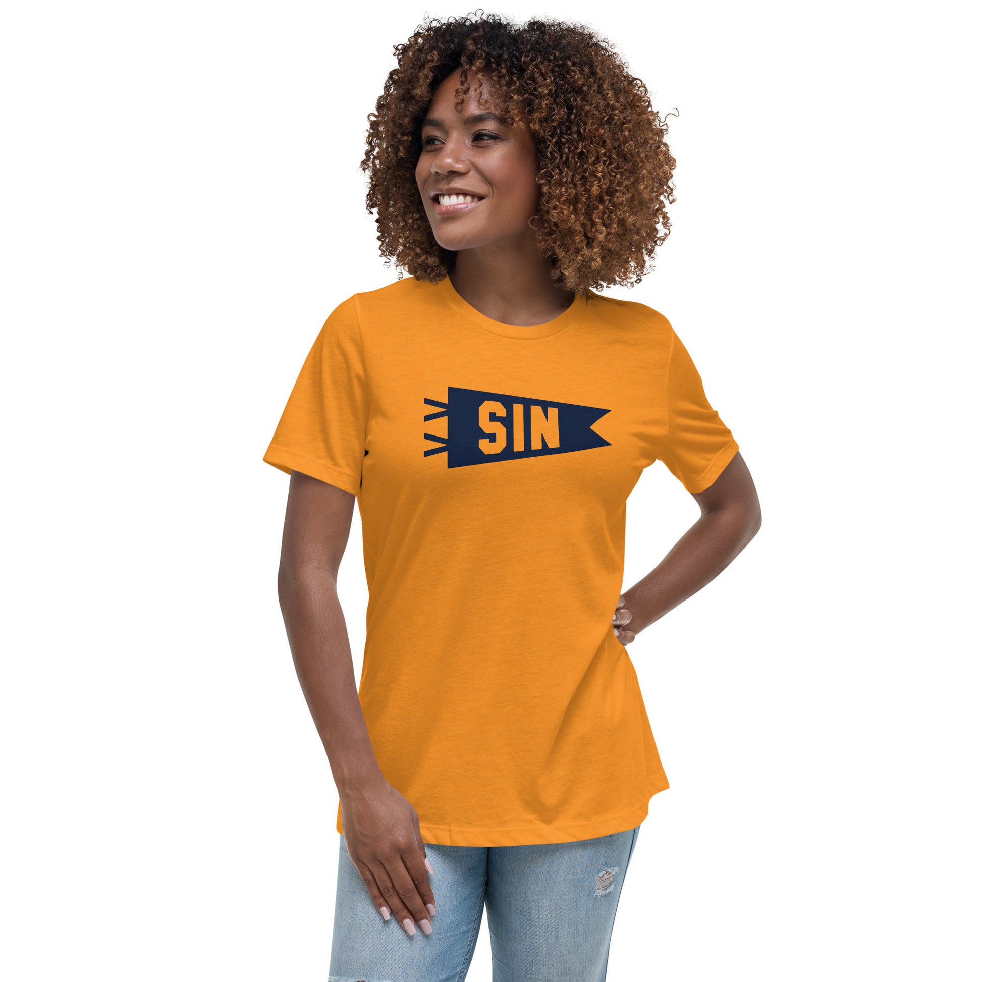 Airport Code Women's Tee - Navy Blue Graphic • SIN Singapore • YHM Designs - Image 03