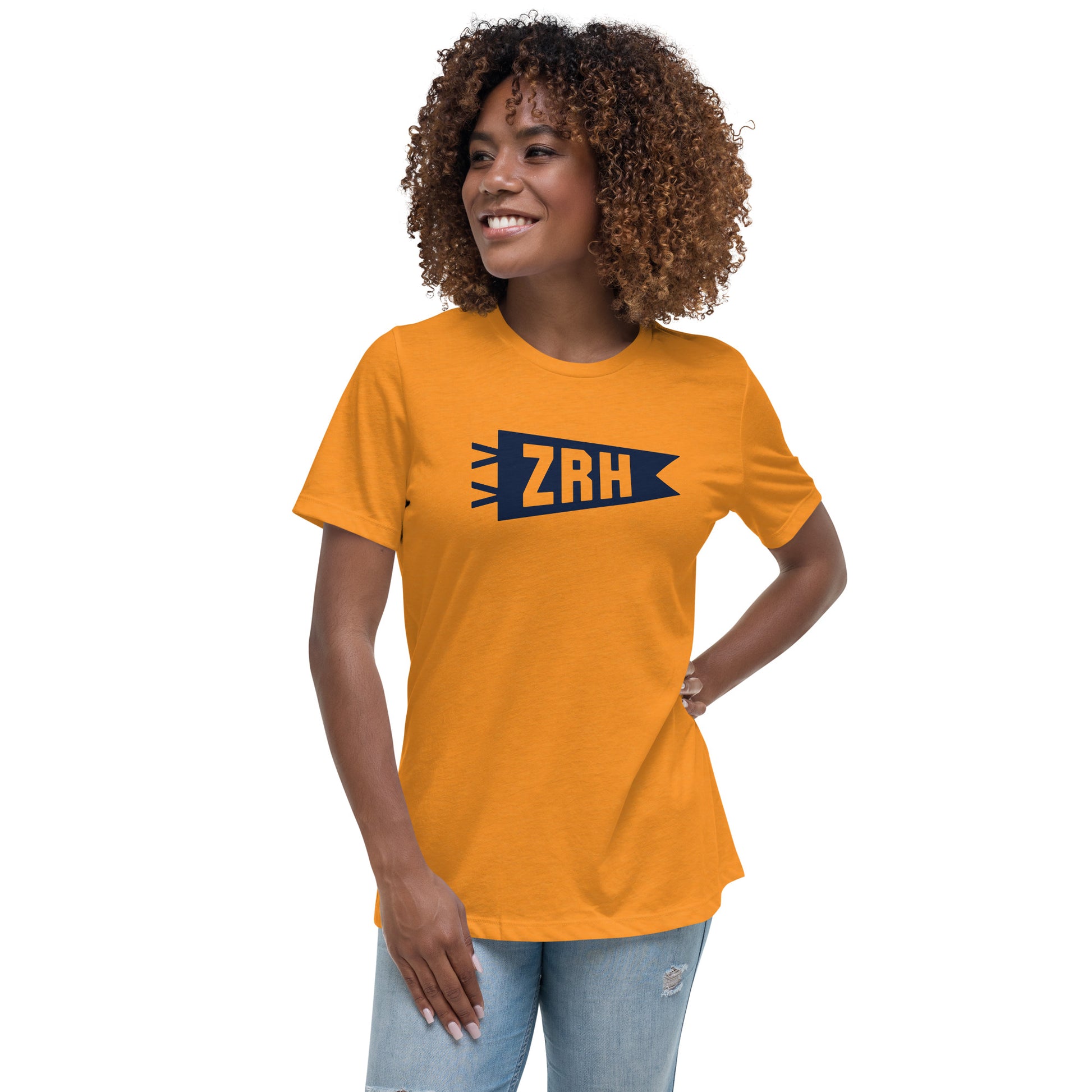 ZRH Zurich Women's T-Shirt • Banner Design in Navy Blue • YHM Designs - Image 03