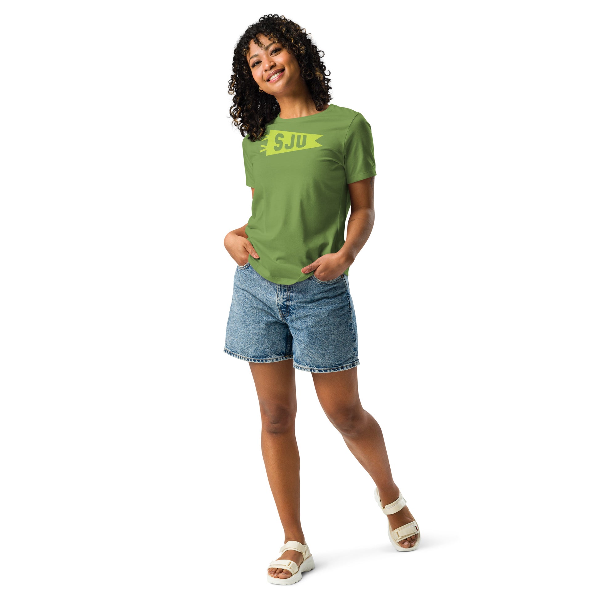 Airport Code Women's Tee - Green Graphic • SJU San Juan • YHM Designs - Image 08