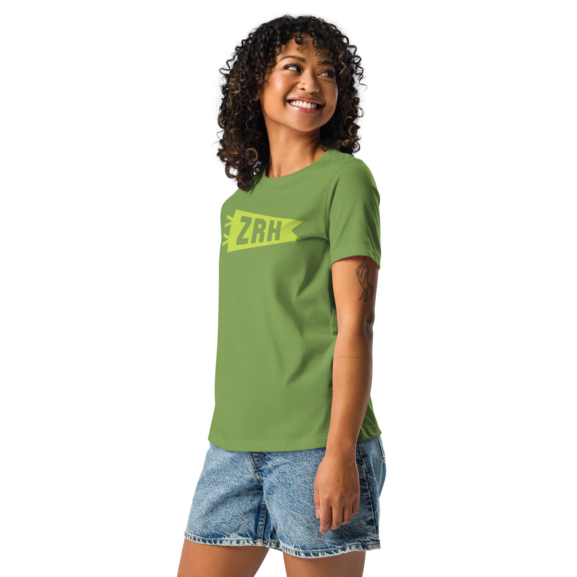 ZRH Zurich Women's T-Shirt • Banner Design in Green • YHM Designs - Image 06