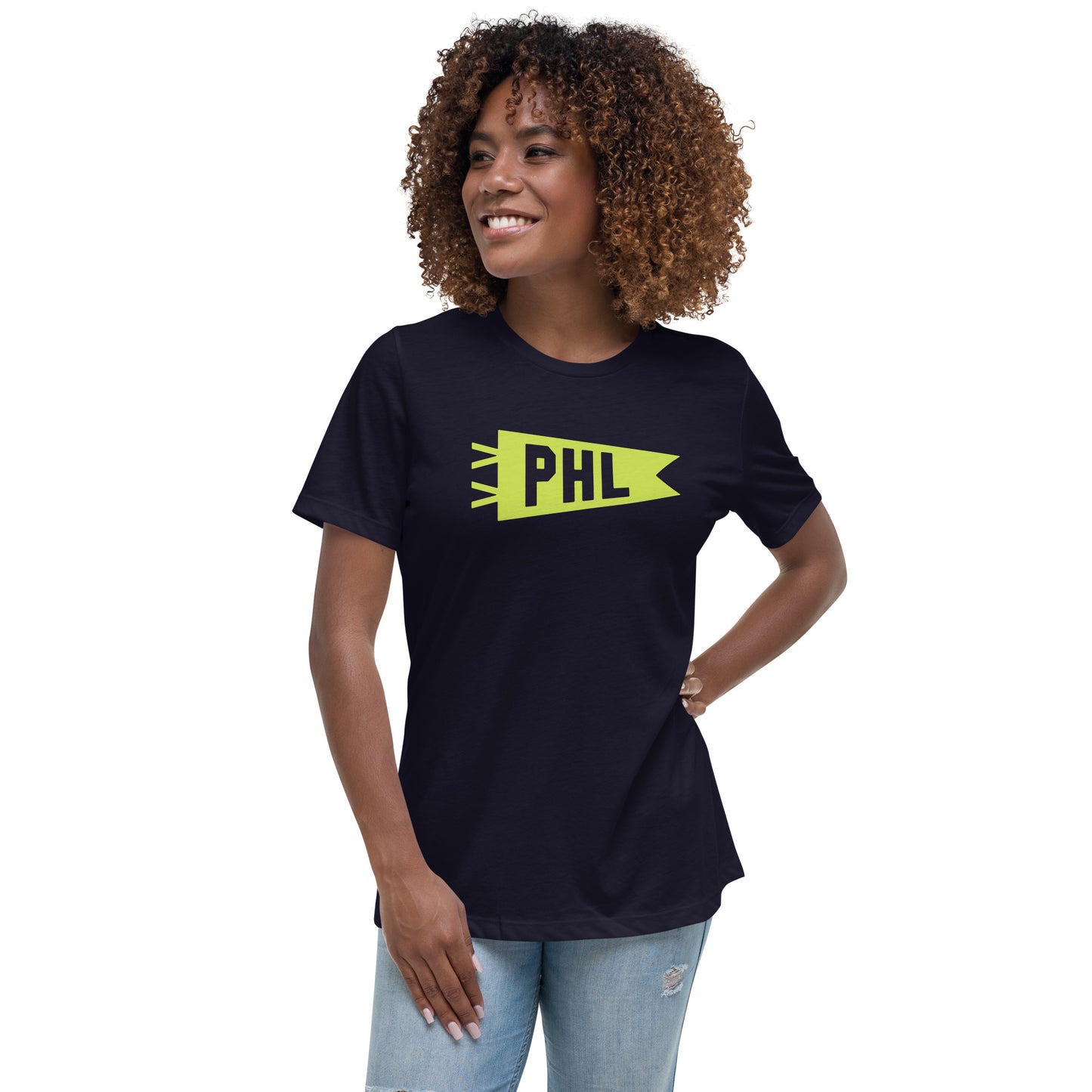 PHL Philadelphia Women's T-Shirt • Banner Design in Green • YHM Designs - Image 03
