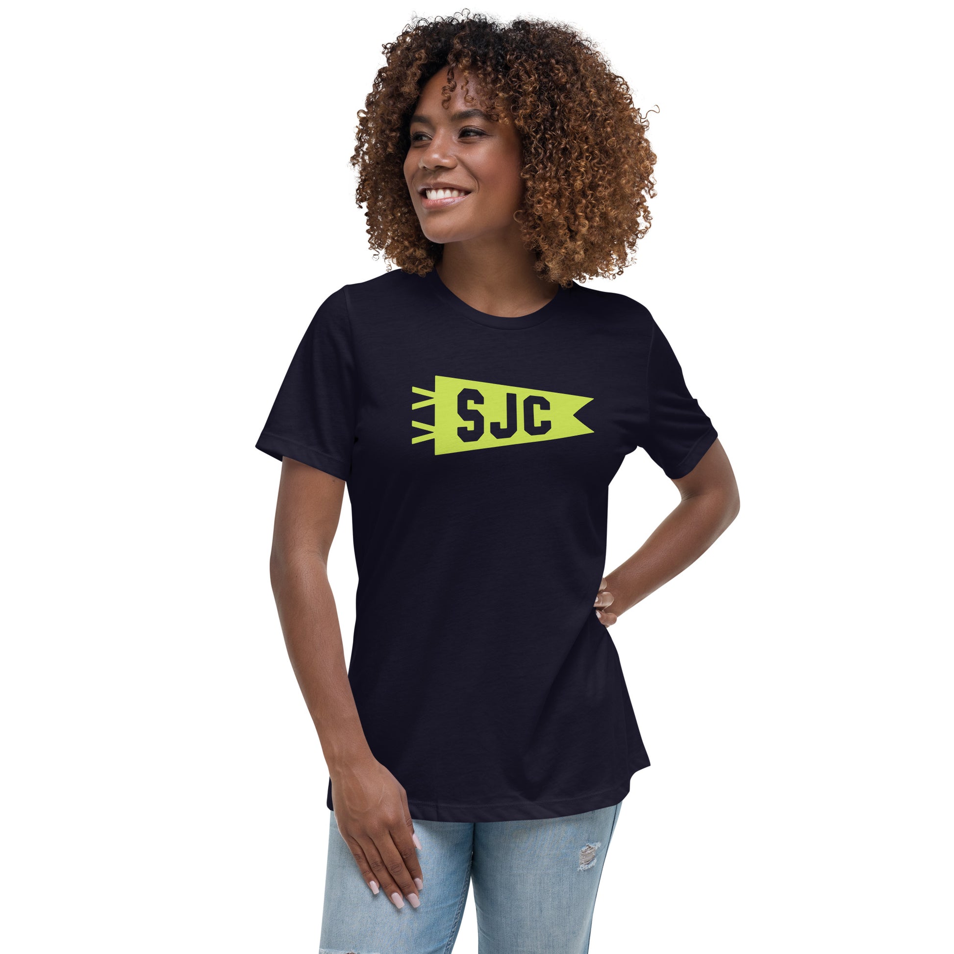 SJC San Jose Women's T-Shirt • Banner Design in Green • YHM Designs - Image 03