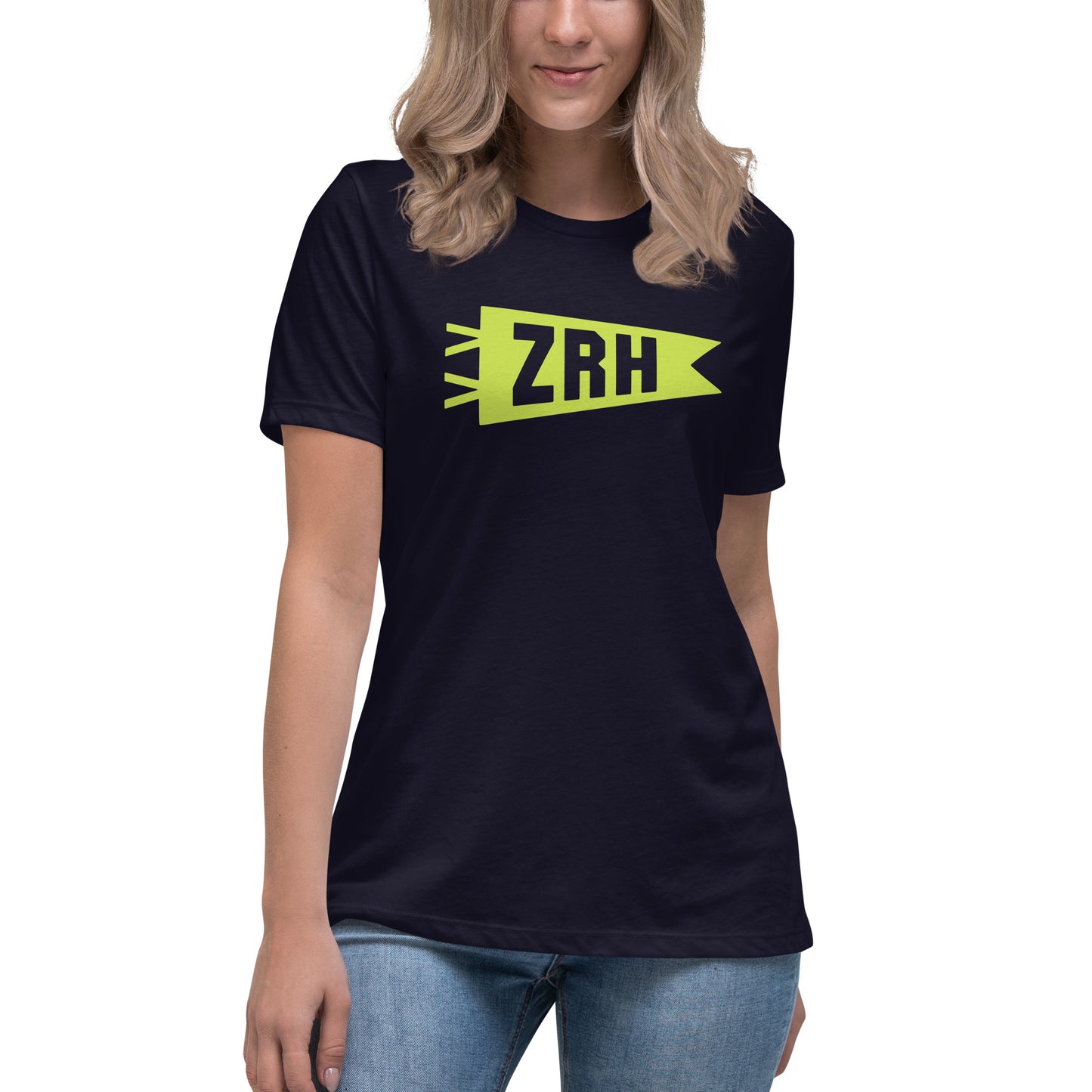 ZRH Zurich Women's T-Shirt • Banner Design in Green • YHM Designs - Image 04