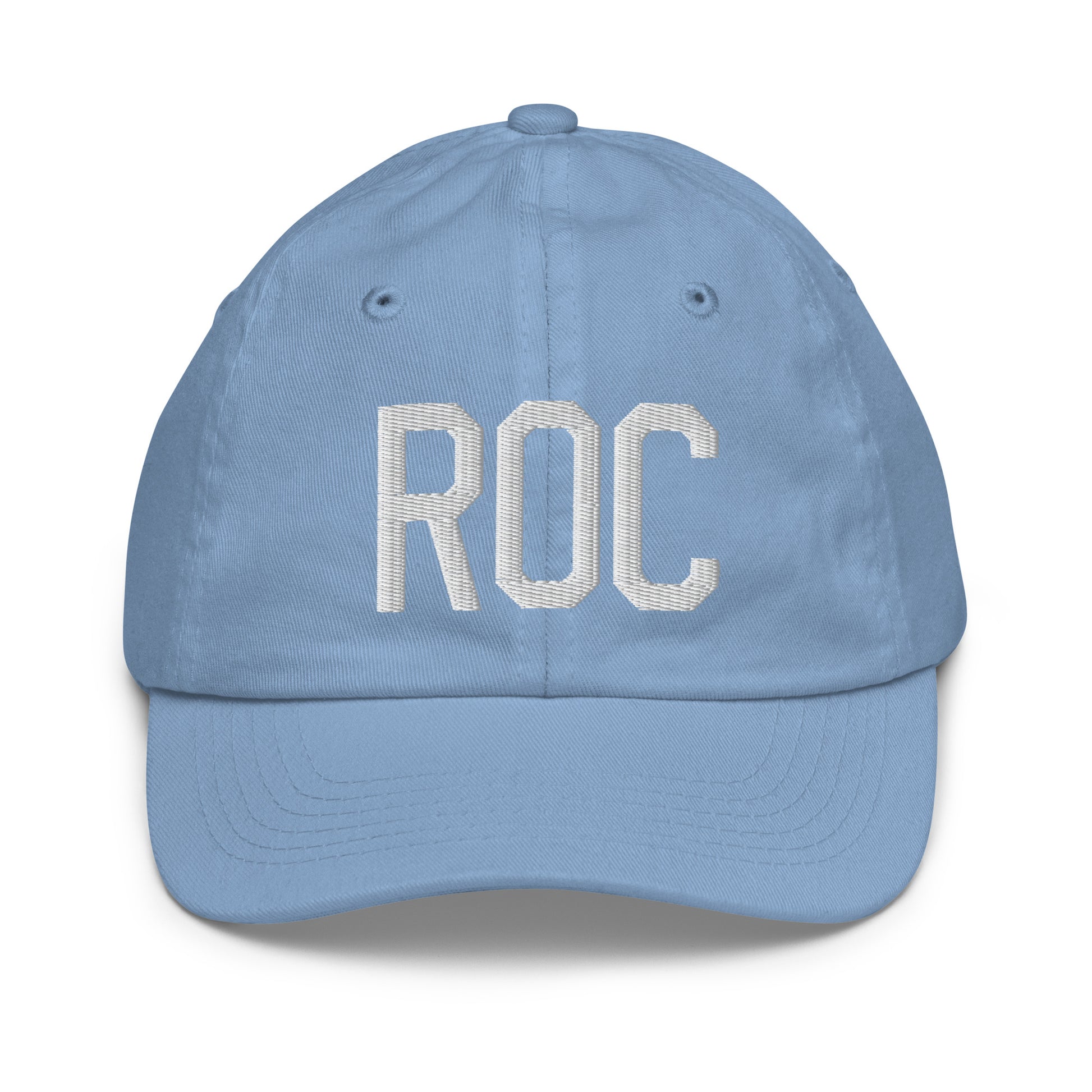 Airport Code Kid's Baseball Cap - White • ROC Rochester • YHM Designs - Image 22