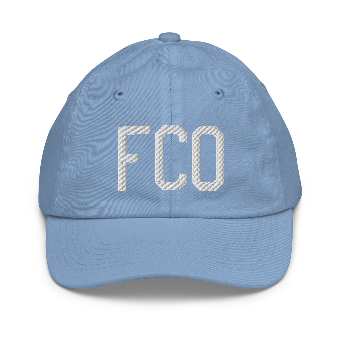 Airport Code Kid's Baseball Cap - White • FCO Rome • YHM Designs - Image 22