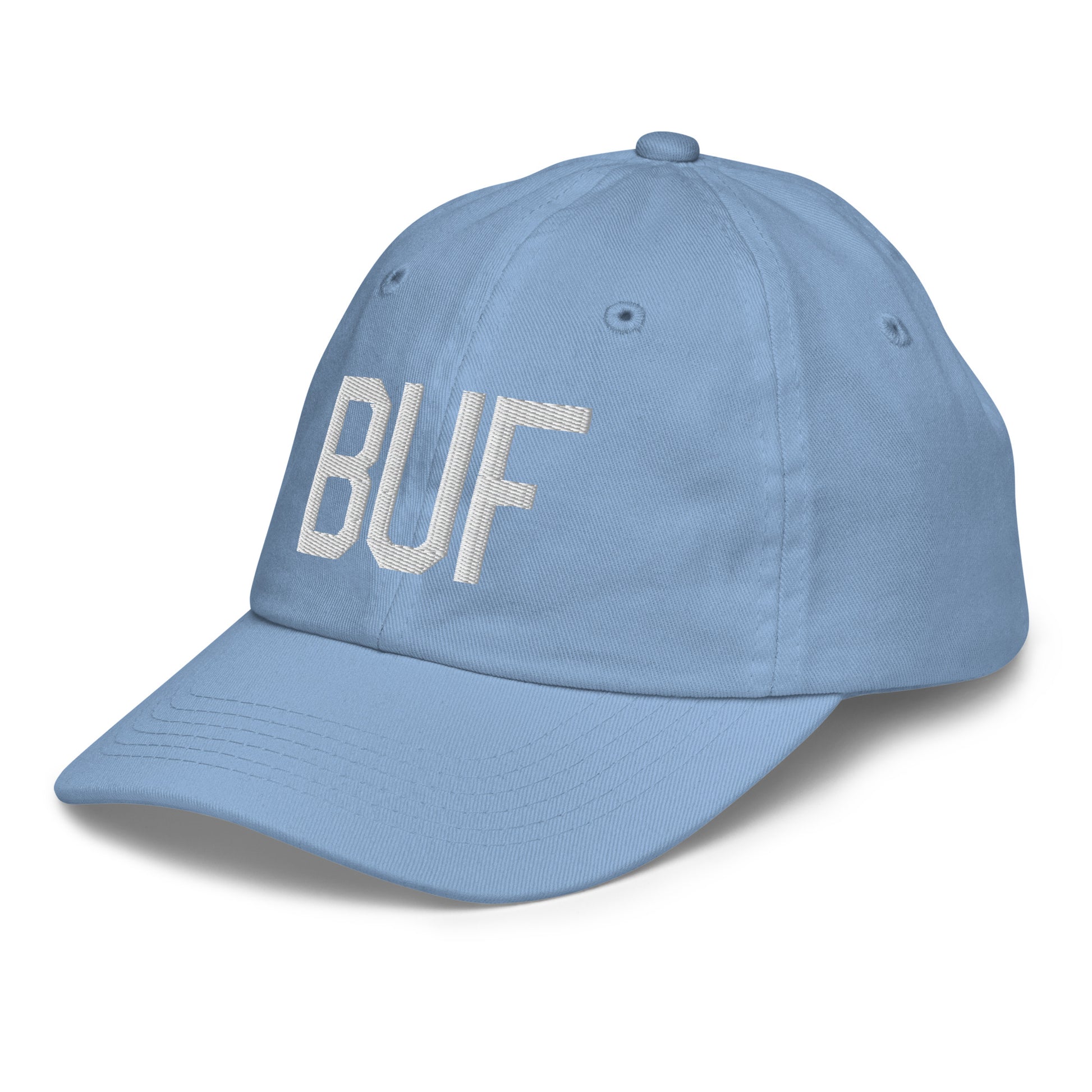 Airport Code Kid's Baseball Cap - White • BUF Buffalo • YHM Designs - Image 24