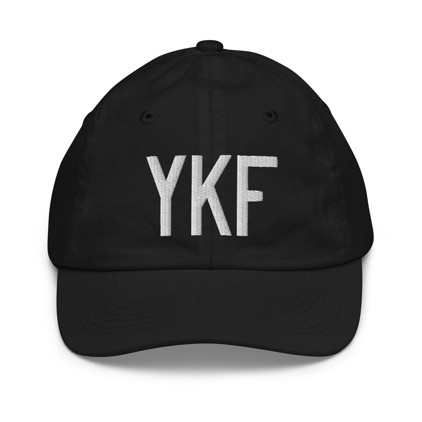 Airport Code Kid's Baseball Cap - White • YKF Waterloo • YHM Designs - Image 11