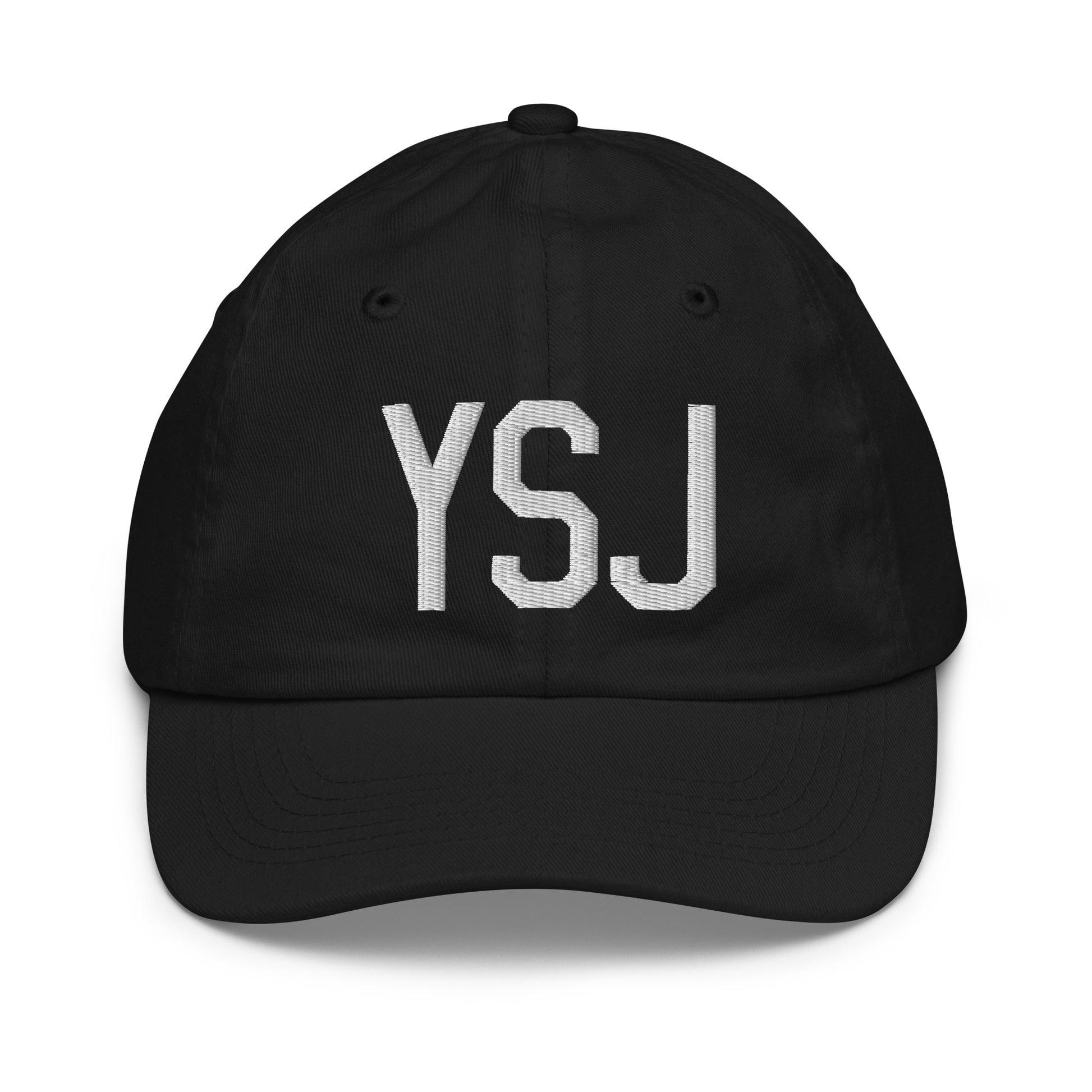 Airport Code Kid's Baseball Cap - White • YSJ Saint John • YHM Designs - Image 11