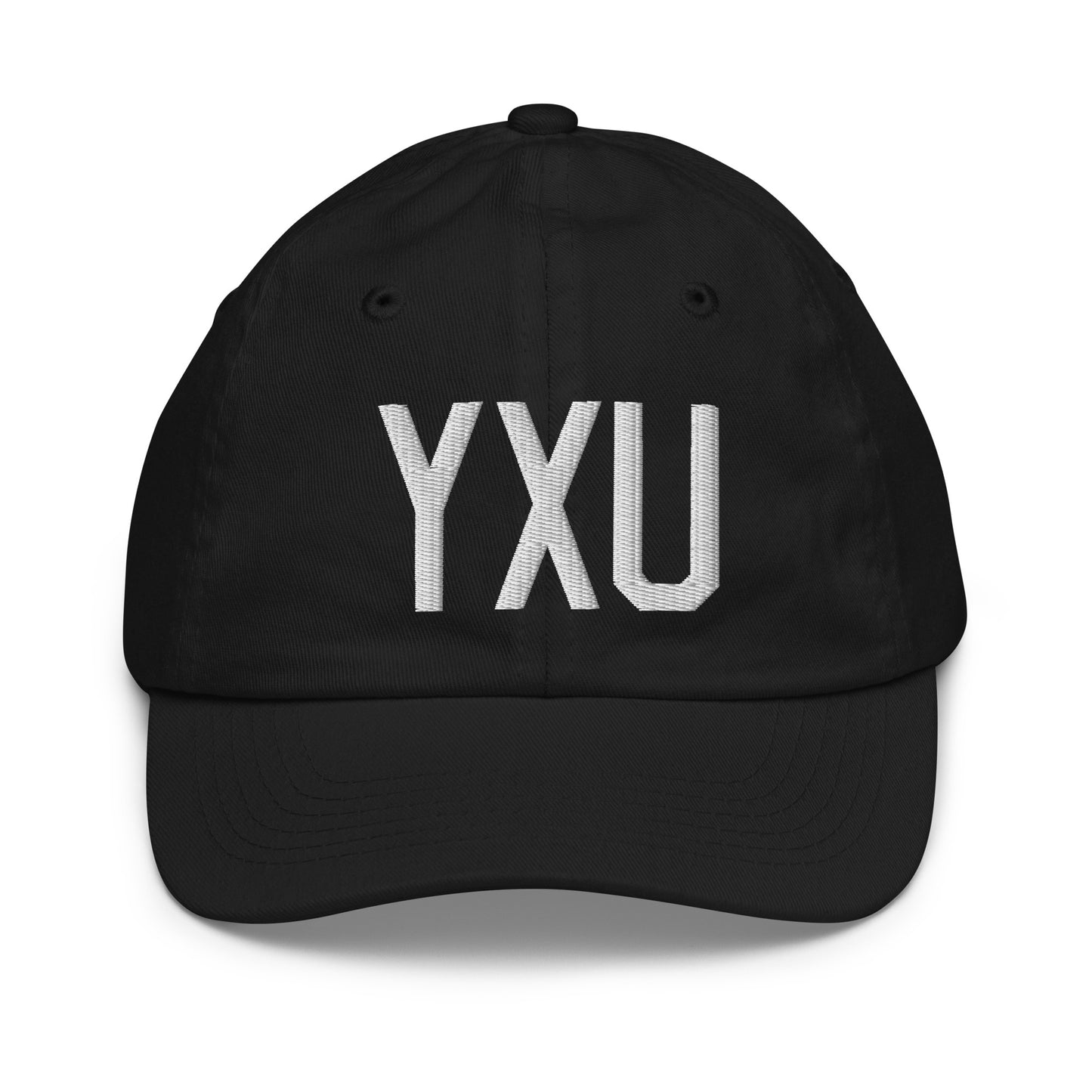 Airport Code Kid's Baseball Cap - White • YXU London • YHM Designs - Image 11