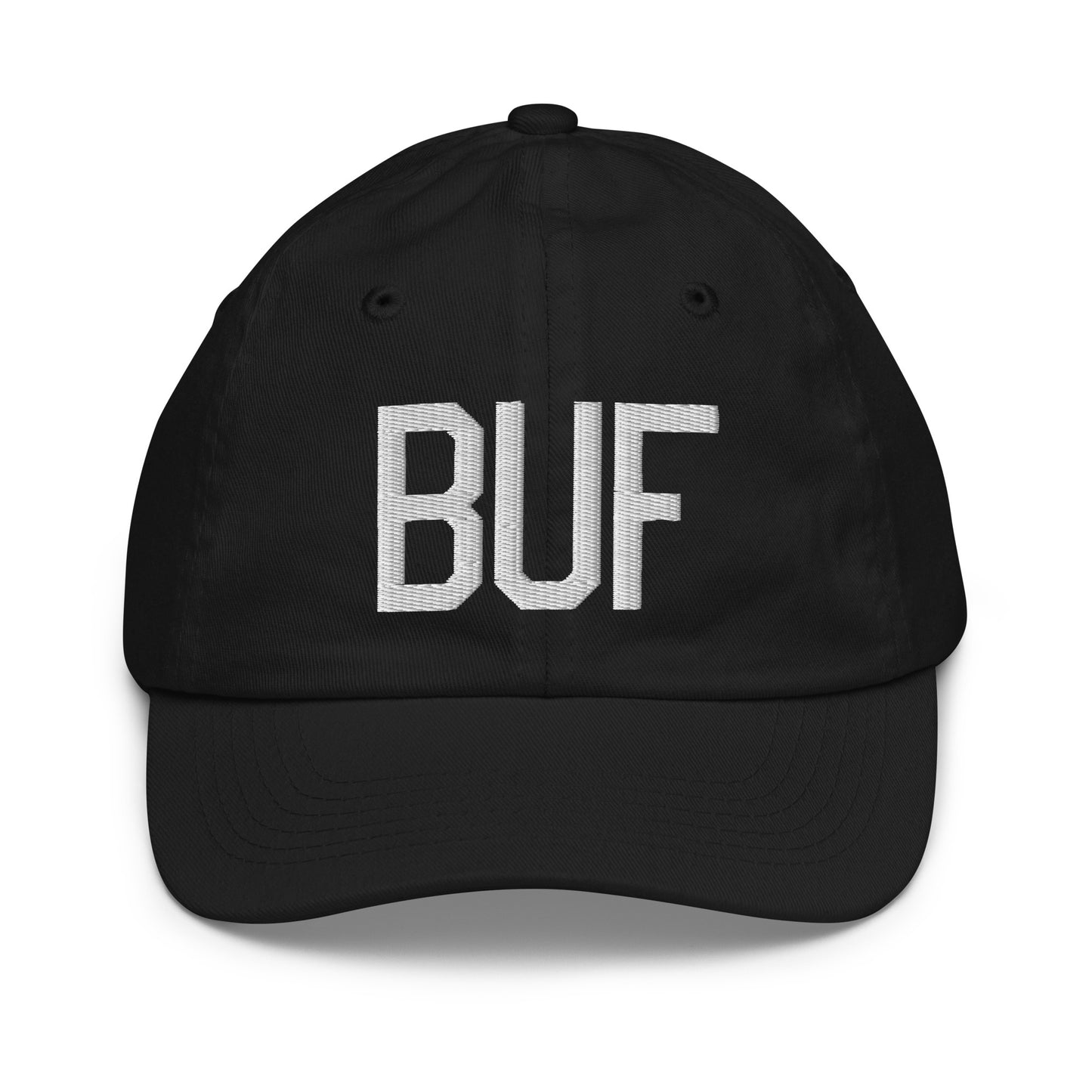 Airport Code Kid's Baseball Cap - White • BUF Buffalo • YHM Designs - Image 11