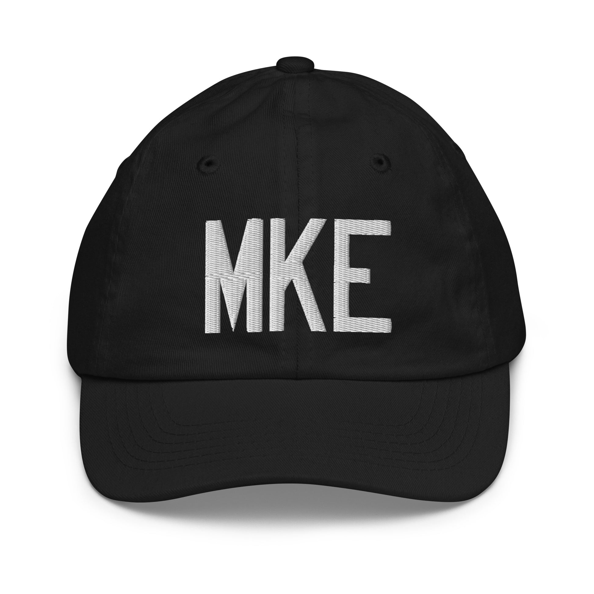 Airport Code Kid's Baseball Cap - White • MKE Milwaukee • YHM Designs - Image 11