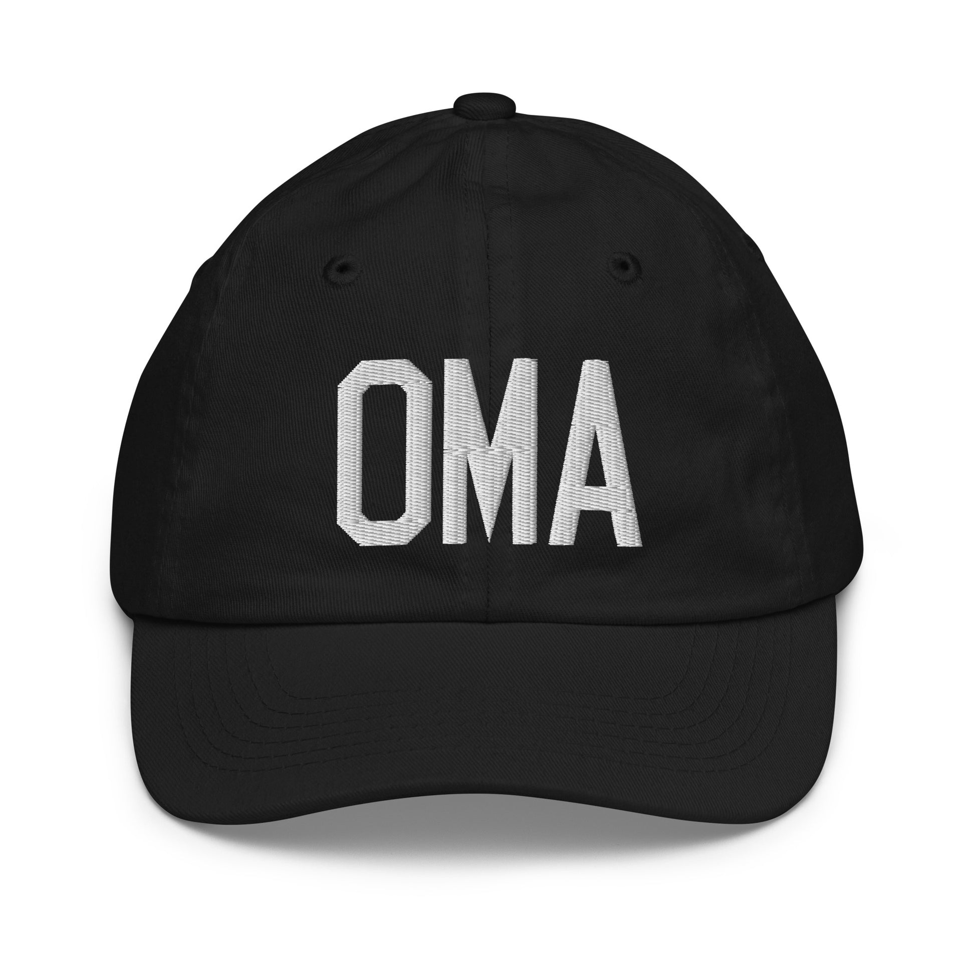 Airport Code Kid's Baseball Cap - White • OMA Omaha • YHM Designs - Image 11