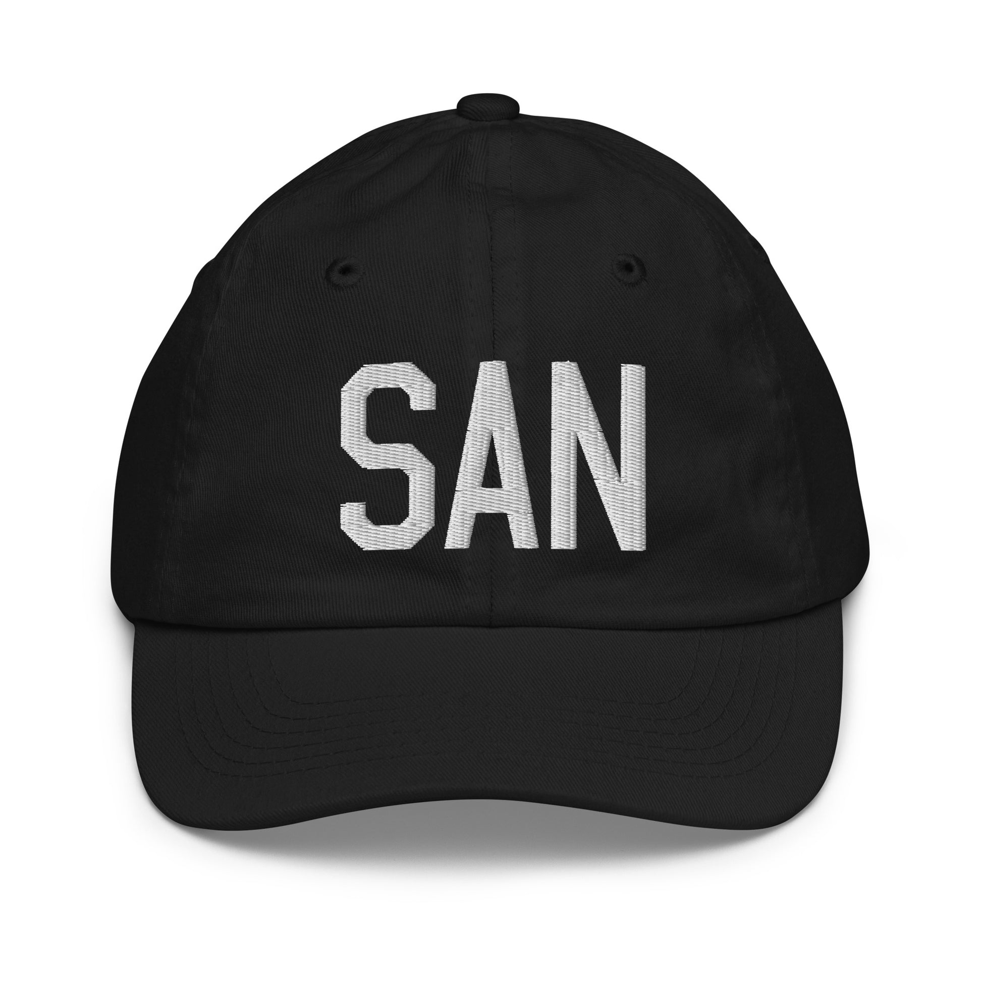 Airport Code Kid's Baseball Cap - White • SAN San Diego • YHM Designs - Image 11