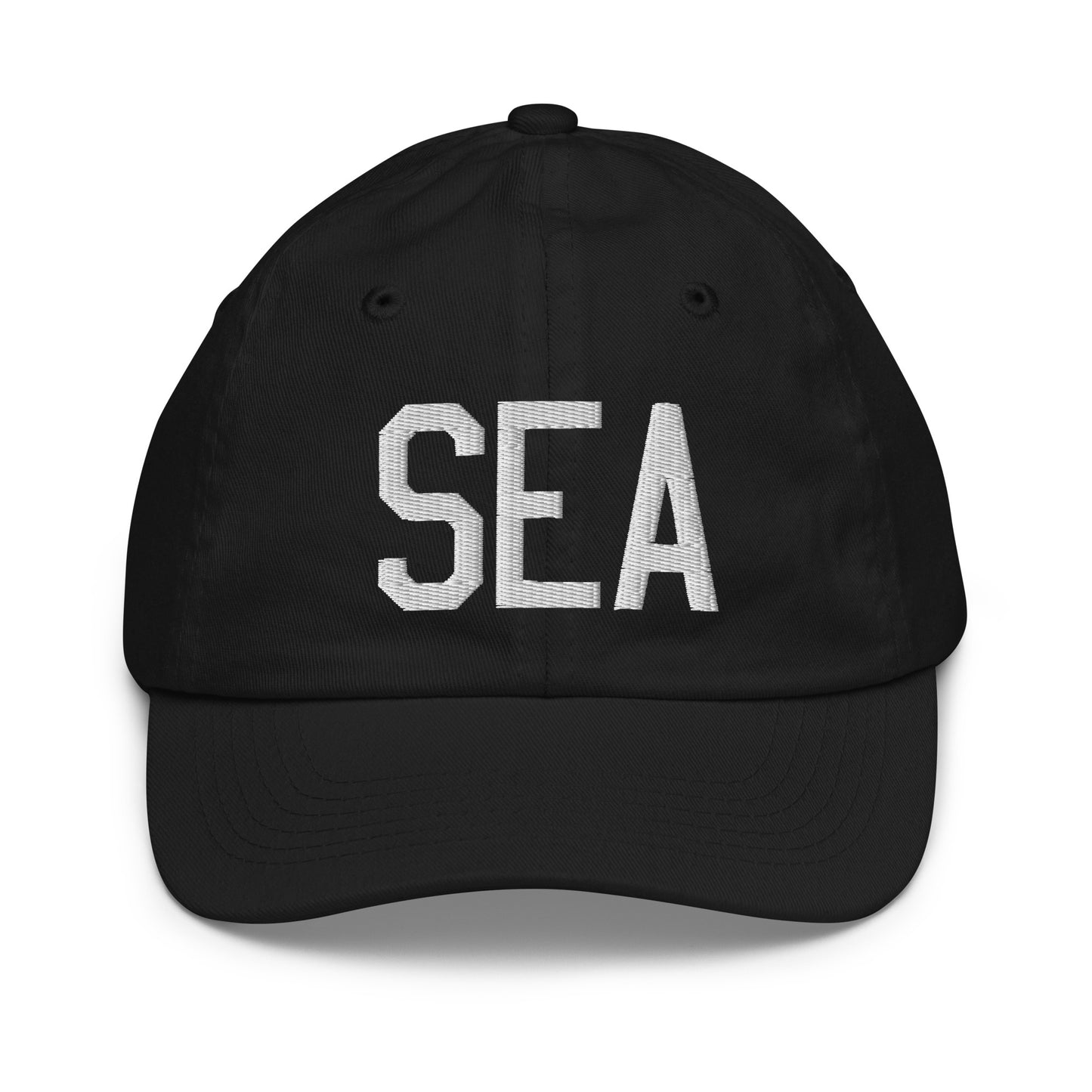 Airport Code Kid's Baseball Cap - White • SEA Seattle • YHM Designs - Image 11