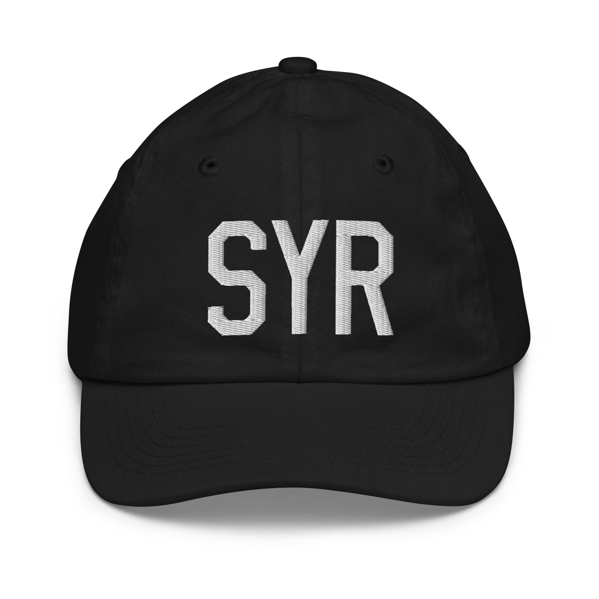 Airport Code Kid's Baseball Cap - White • SYR Syracuse • YHM Designs - Image 11