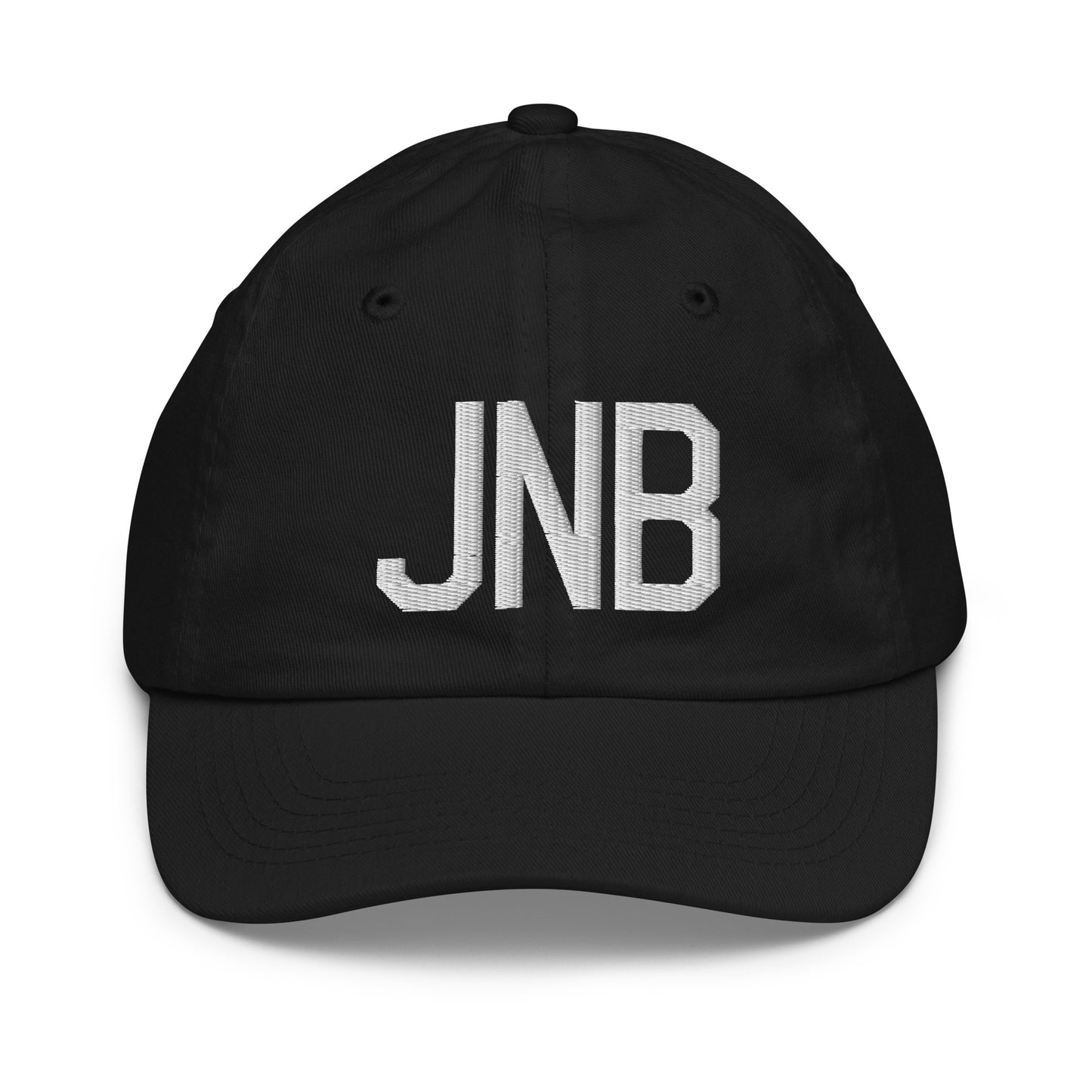 Airport Code Kid's Baseball Cap - White • JNB Johannesburg • YHM Designs - Image 11