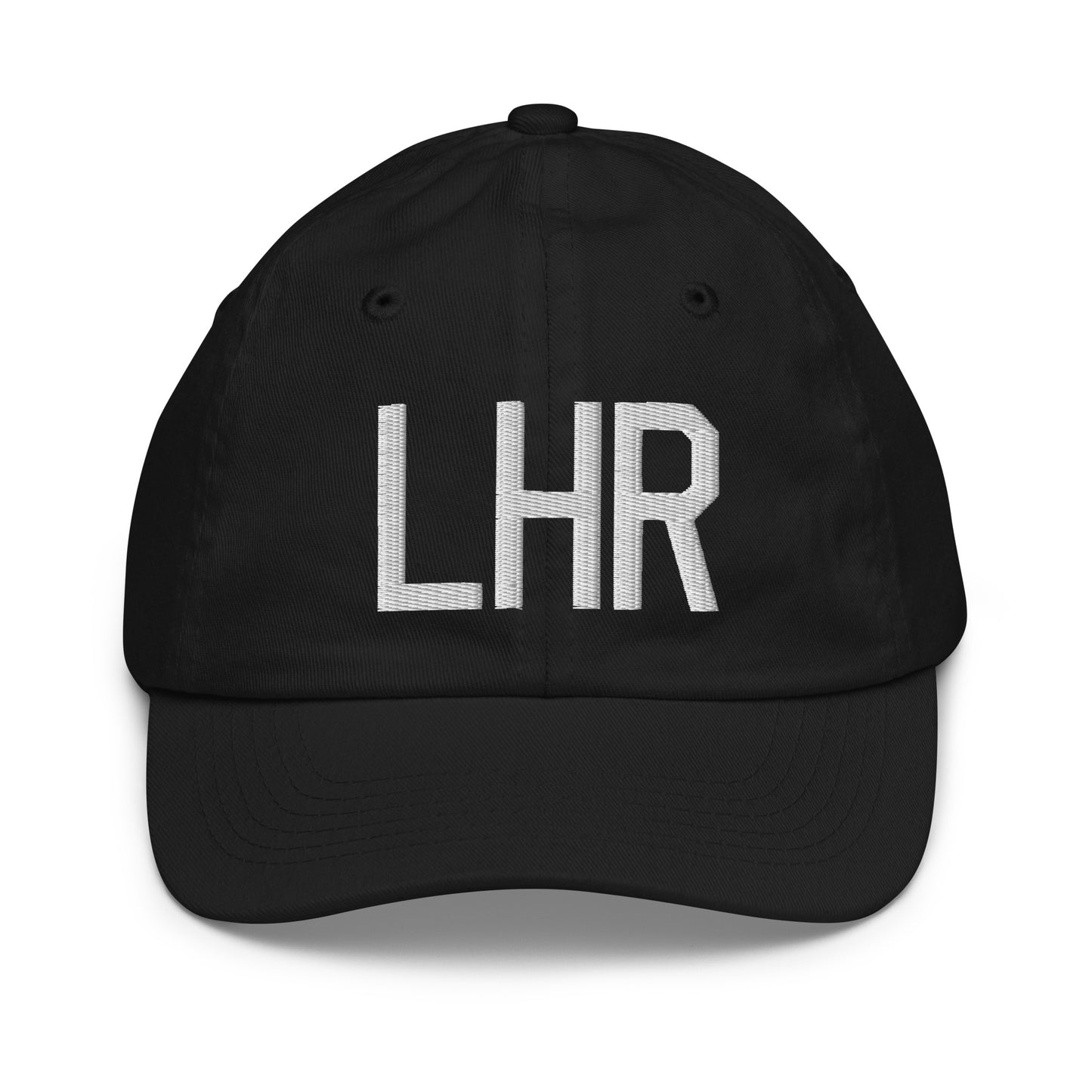 Airport Code Kid's Baseball Cap - White • LHR London • YHM Designs - Image 11