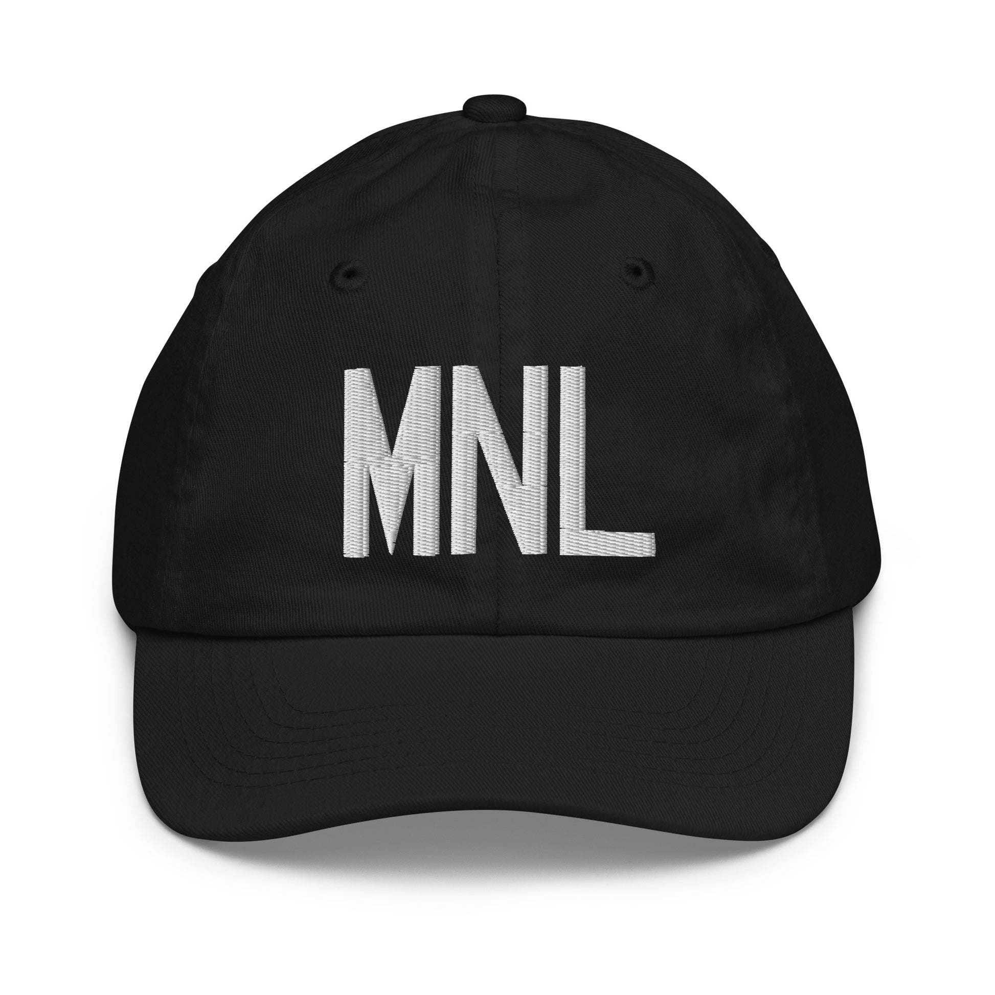 Airport Code Kid's Baseball Cap - White • MNL Manila • YHM Designs - Image 11