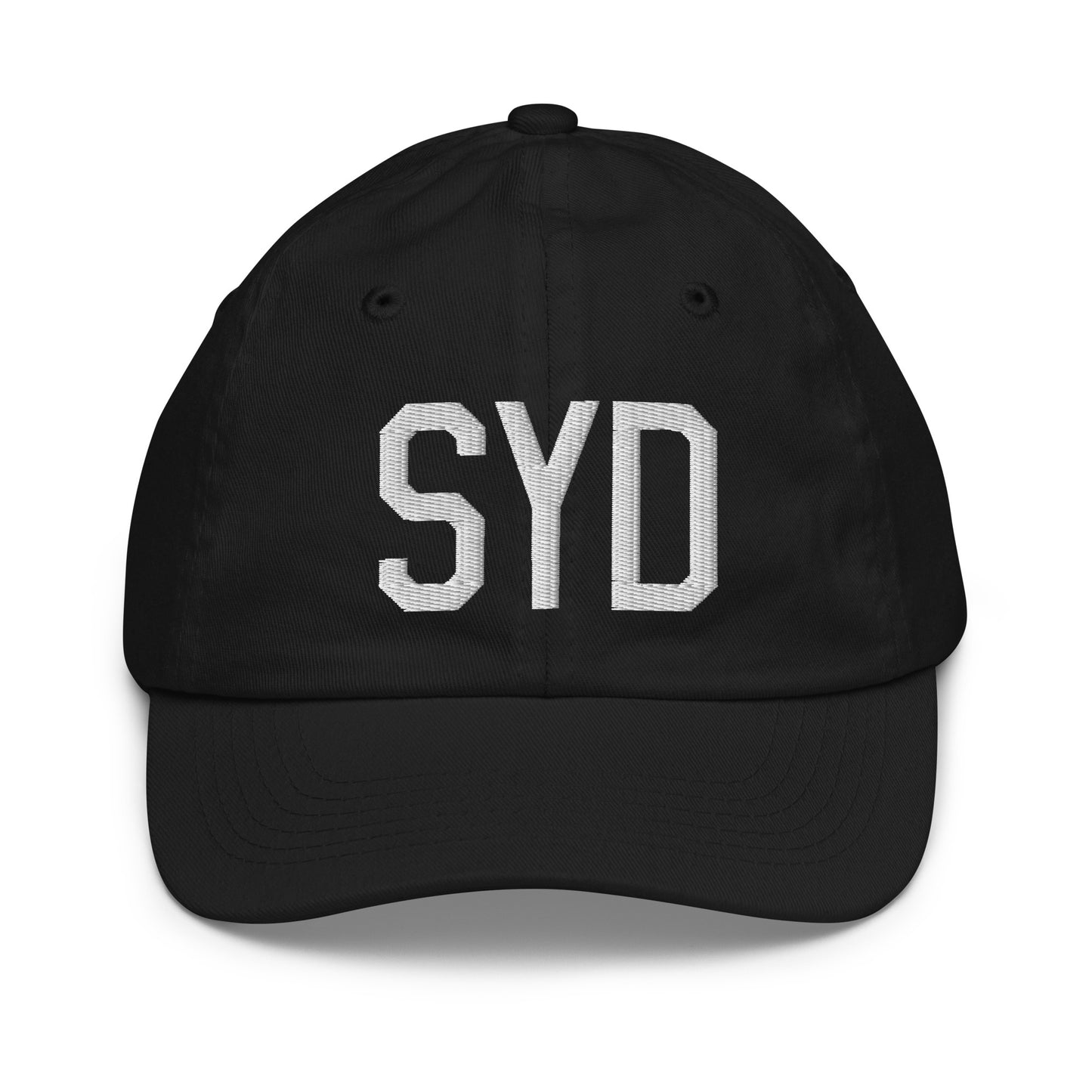 Airport Code Kid's Baseball Cap - White • SYD Sydney • YHM Designs - Image 11